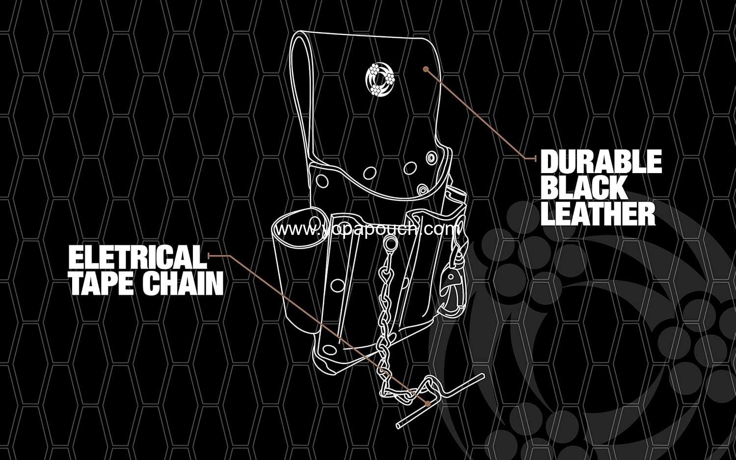 Wholesale 5 Pocket Leather Tool Pouch with Electrical Tape Chain, Fade Resistant, Durable Compartments, Washer Rivets, Metal Tool Clip, Dark Brown - Supplier