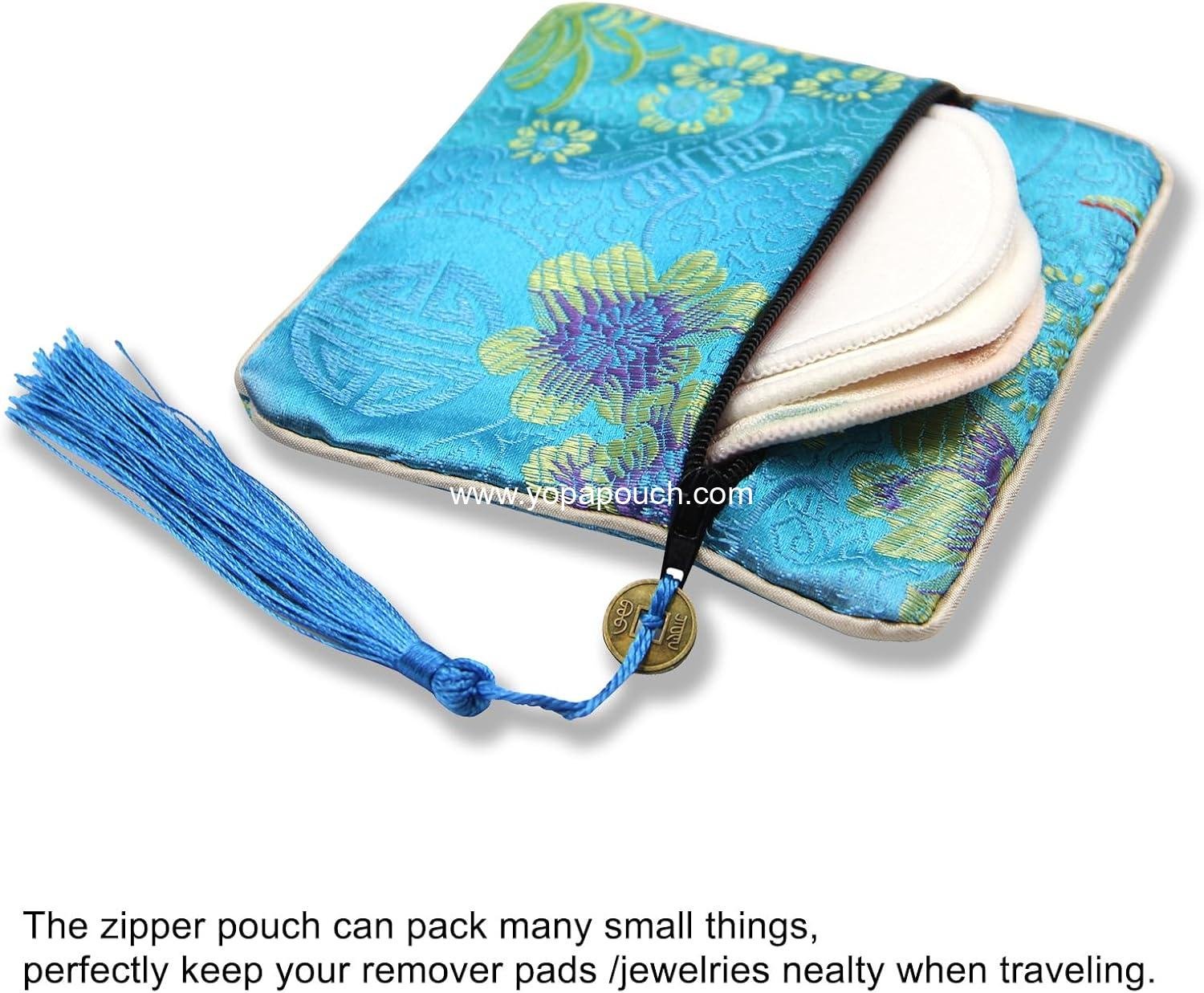 OEM 8pcs Silk Brocade Jewelry Bags with Zipper (11.5x11.5cm) - Silk Purse Pouch Gift Bags for Women, Coins, Traveling, Jewelry Rolls, Wedding, Birthday Party Favors Supplier