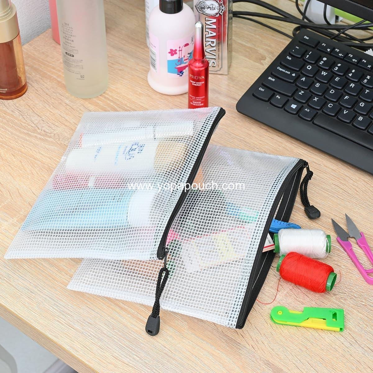 Wholesale 20 Pcs Zipper File Bags, Plastic Mesh Pouch for Board Game Storage, Waterproof Office School Bags (A5 Size 9.2''x6.7'', White and Black) - Supplier