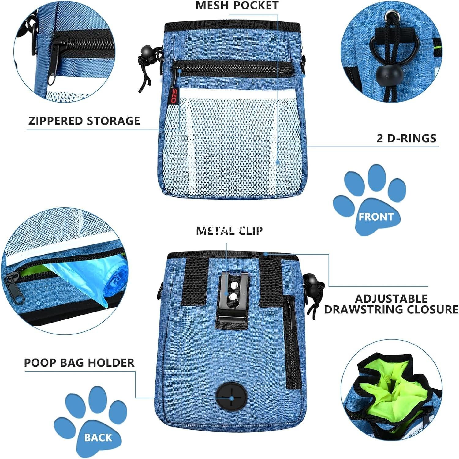 OEM Dog Treat Pouch - 3 Ways to Wear Training Pouch with 2 Clickers for Effective Dog Training, Adjustable Waist Belt and Shoulder Strap - Blue Factory
