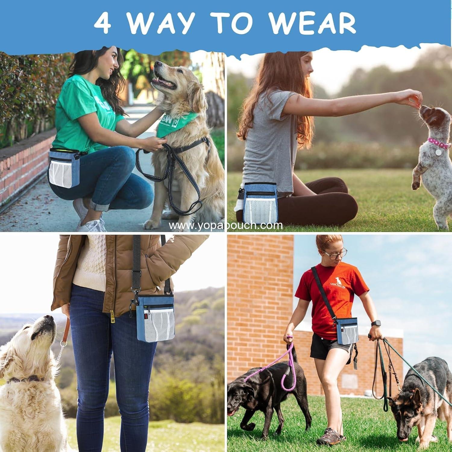 OEM Dog Treat Pouch - 3 Ways to Wear Training Pouch with 2 Clickers for Effective Dog Training, Adjustable Waist Belt and Shoulder Strap - Blue Factory