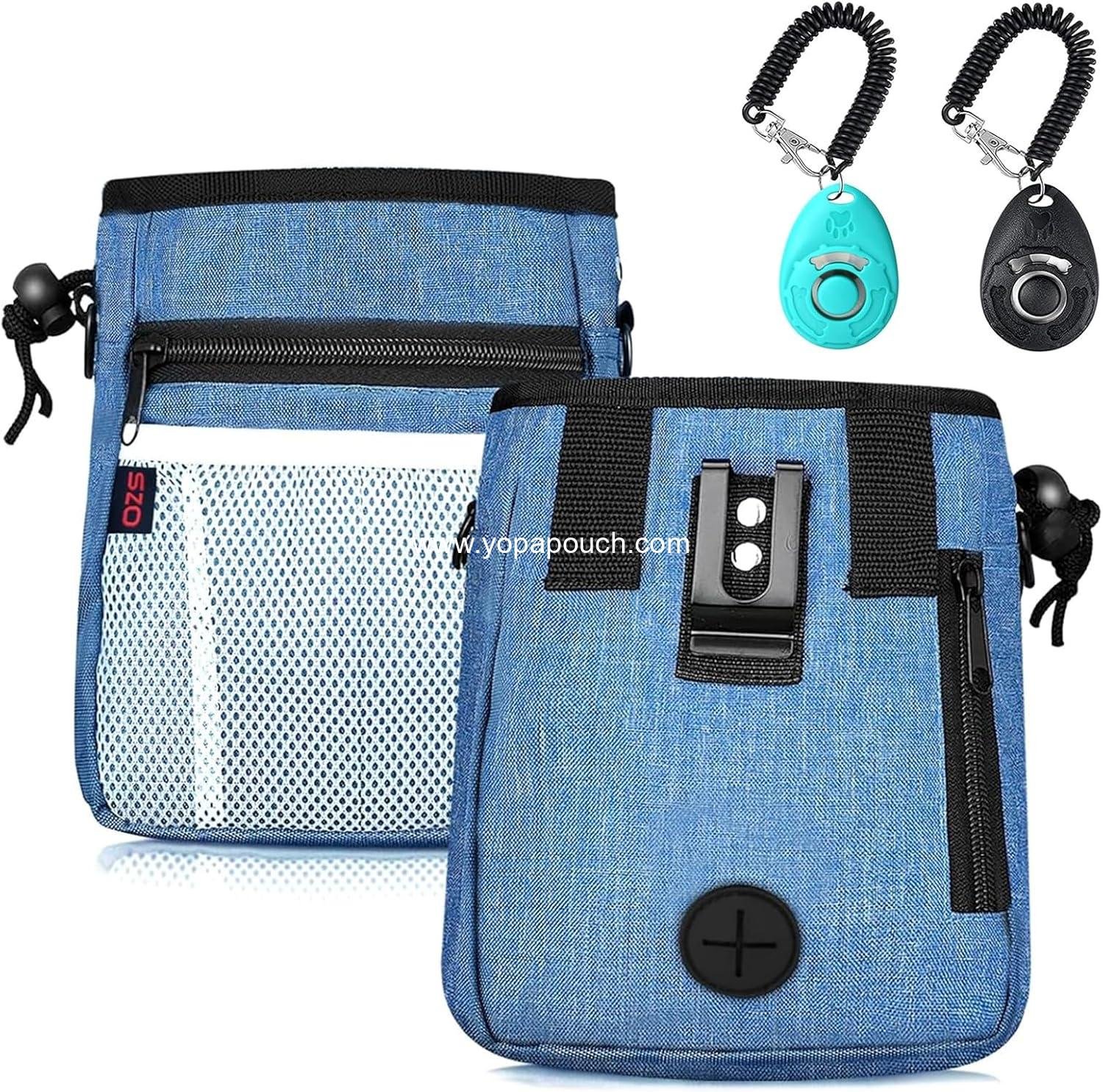Dog Treat Pouch - 3 Ways to Wear Treat Pouches for Pet Training and 2 Pieces Clicker Taining for Dogs, Dog Training Treat Pouch Bag and Dog Clicker for Training with Waist Belt Shoulder Strap - Blue