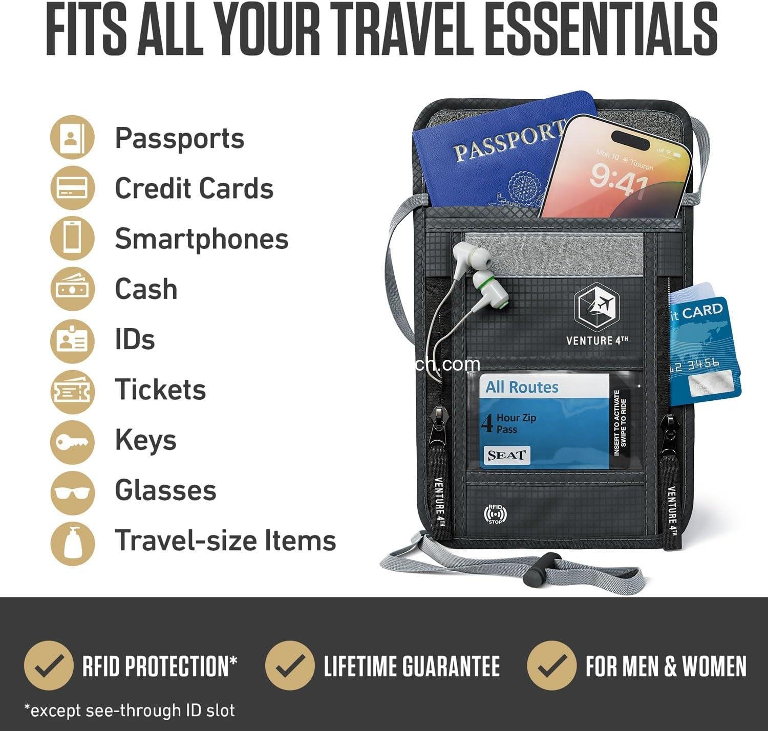 Wholesale RFID Blocking Neck Wallet, Slim Passport Holder for Travel - Hidden Pouch with 6 Compartments, Lightweight Organizer with Adjustable Strap for Cash, Cards & Passport (Gray) Supplier