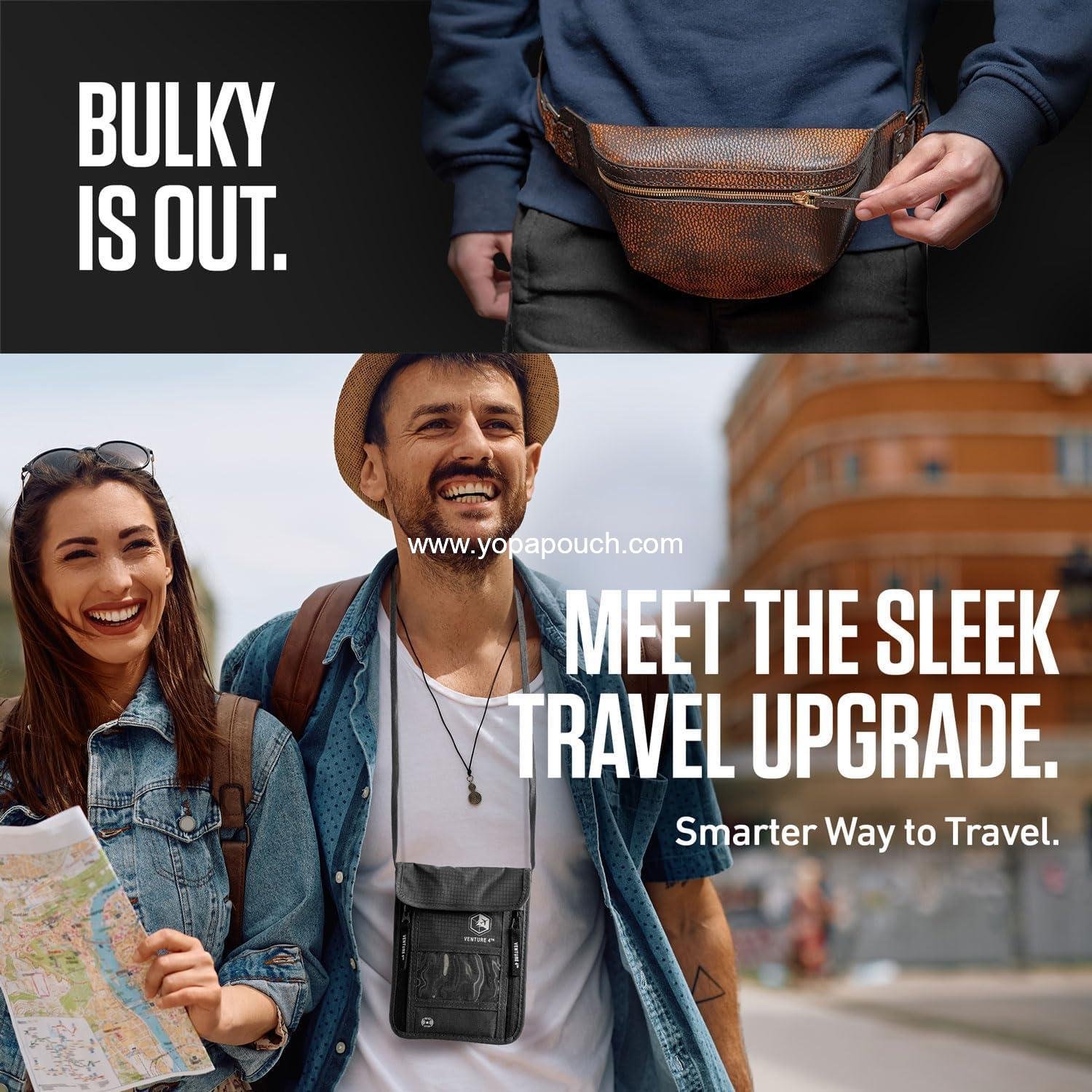 Wholesale RFID Blocking Neck Wallet, Slim Passport Holder for Travel - Hidden Pouch with 6 Compartments, Lightweight Organizer with Adjustable Strap for Cash, Cards & Passport (Gray) Supplier