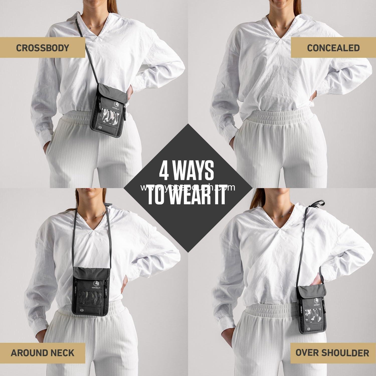 Wholesale RFID Blocking Neck Wallet, Slim Passport Holder for Travel - Hidden Pouch with 6 Compartments, Lightweight Organizer with Adjustable Strap for Cash, Cards & Passport (Gray) Supplier