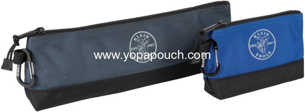 Klein Tools 55559 Stand-Up Zipper Bag Tool Pouch with Carabiners, 7-Inch Blue and 14-Inch Gray Utility Bags with Reinforced Bottom, 2-Pack