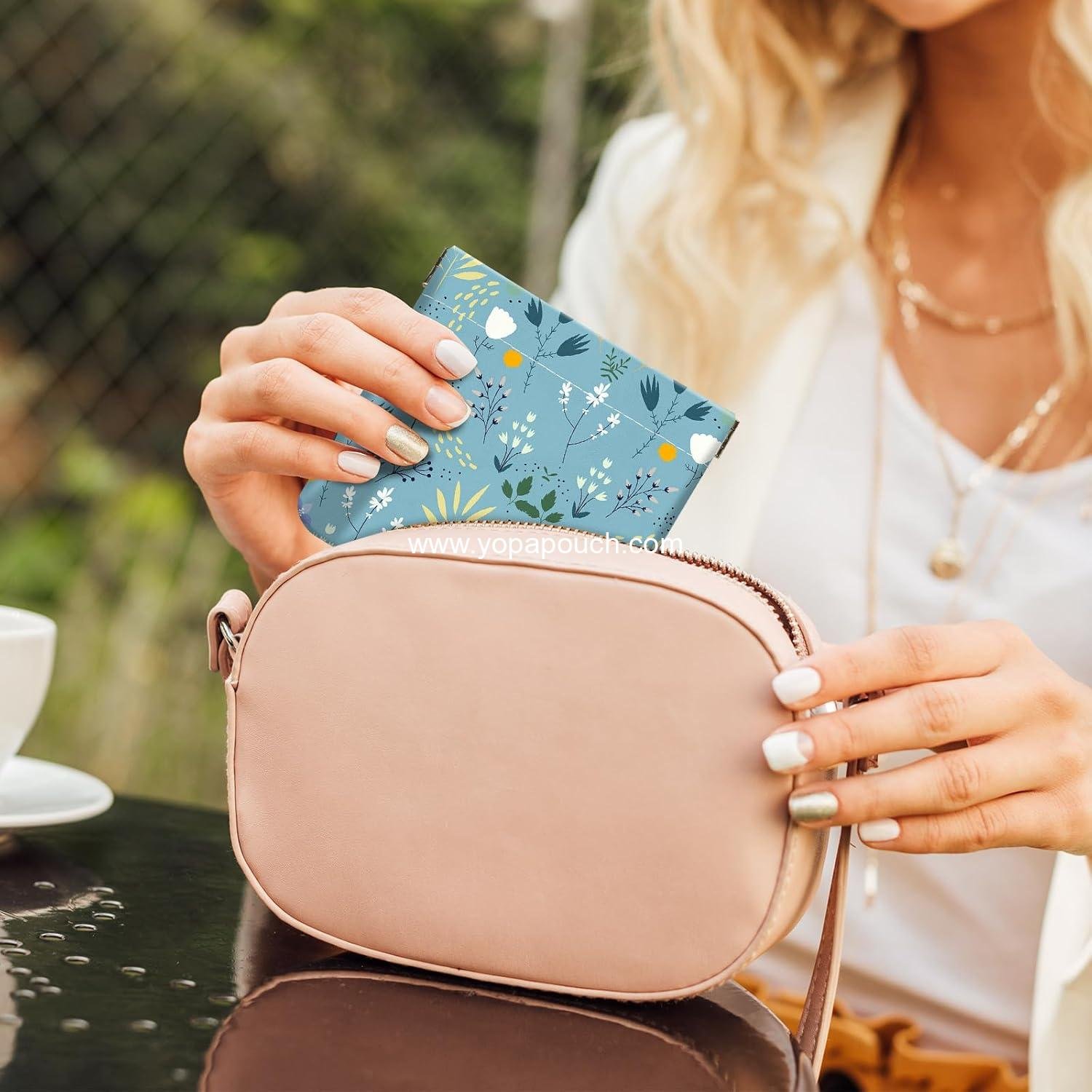Wholesale PU Leather Small Squeeze Coin Purse Pouch Mini Bag Unique Cute Wallet Cosmetic Change Bag for Women and Men - Blue and Green Floral Design Supplier