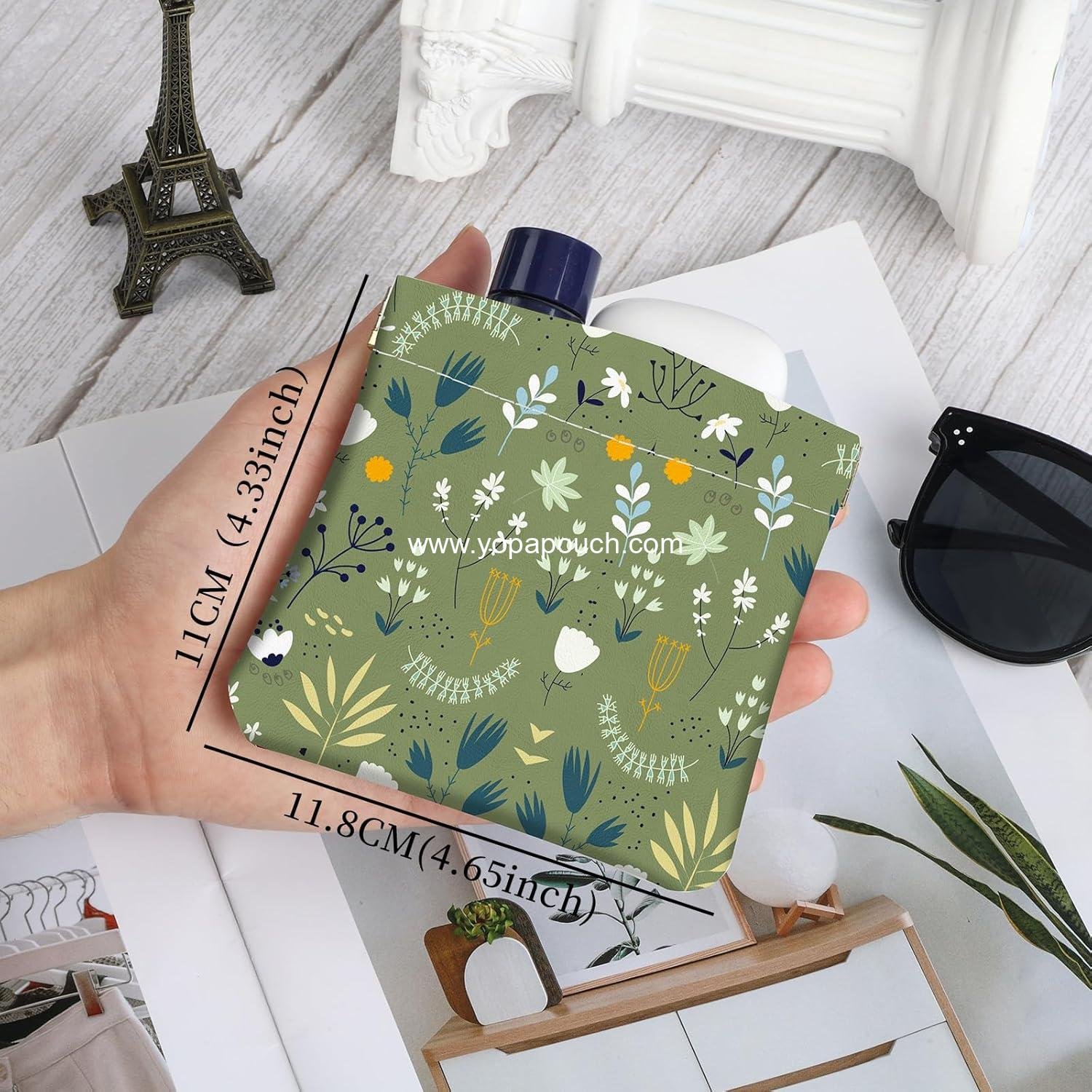 Wholesale PU Leather Small Squeeze Coin Purse Pouch Mini Bag Unique Cute Wallet Cosmetic Change Bag for Women and Men - Blue and Green Floral Design Supplier