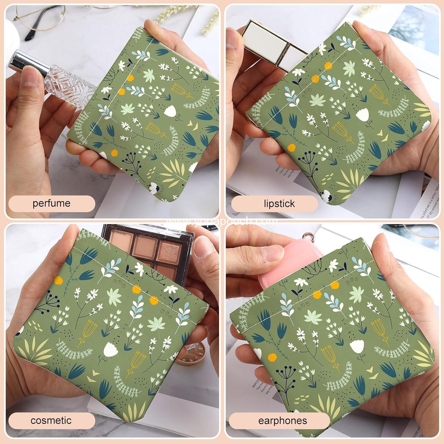 Wholesale PU Leather Small Squeeze Coin Purse Pouch Mini Bag Unique Cute Wallet Cosmetic Change Bag for Women and Men - Blue and Green Floral Design Supplier