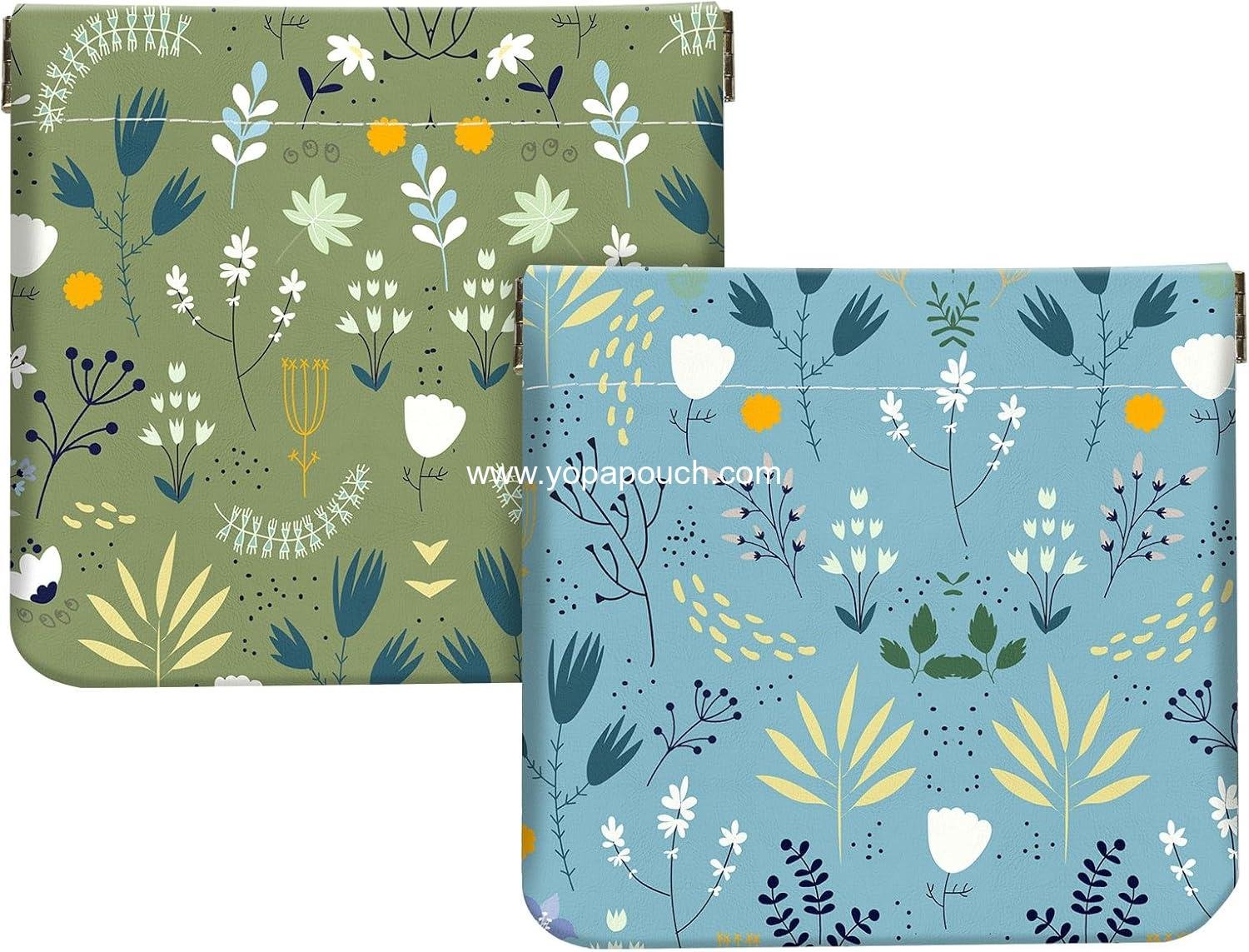 2Pcs PU Leather Small Squeeze Coin Purse Pouch Mini coin Bag Unique And Cute Wallet Cosmetic Bags Change Bag For Women Girls Men Blue And Green Floral