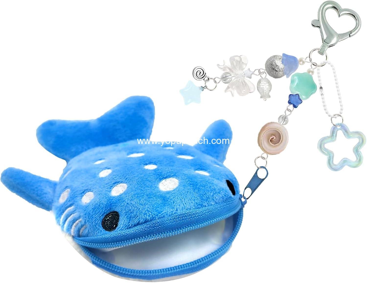 Whale Shark Coin Purse Keychain,Cute Plush Change Purse with Zipper Keychain,Kawaii Handmade Coin Pouches for Women