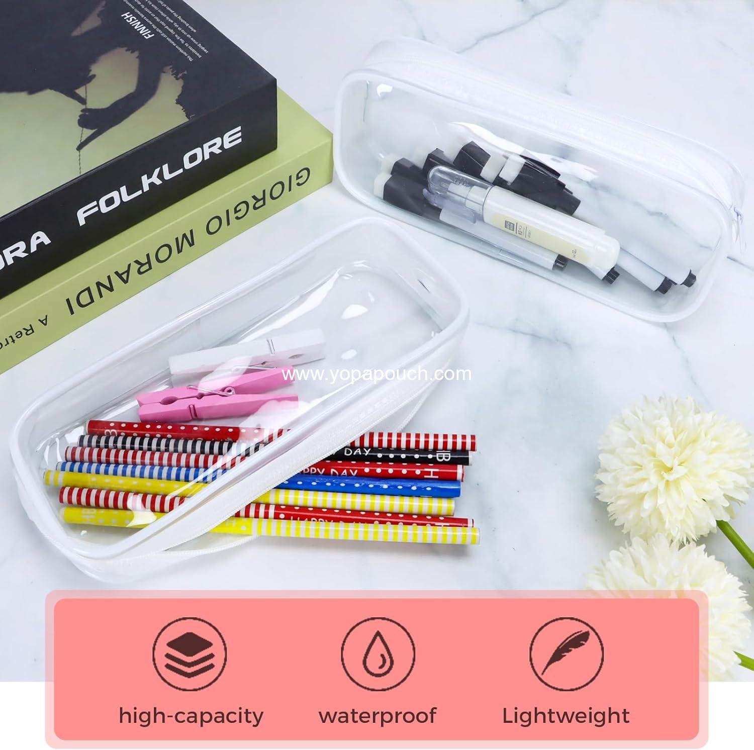 Wholesale Clear PVC Zipper Pencil Pouch 5 Pack, Large Capacity Pen Case for Office Stationery and Travel Storage (White) Supplier