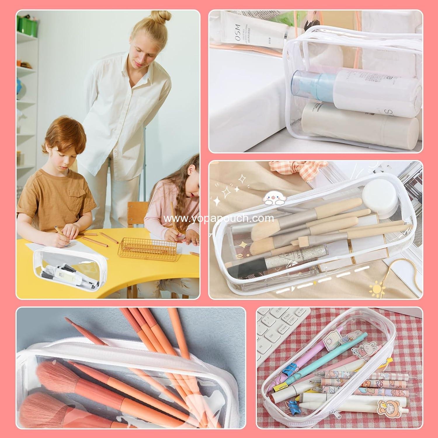 Wholesale Clear PVC Zipper Pencil Pouch 5 Pack, Large Capacity Pen Case for Office Stationery and Travel Storage (White) Supplier