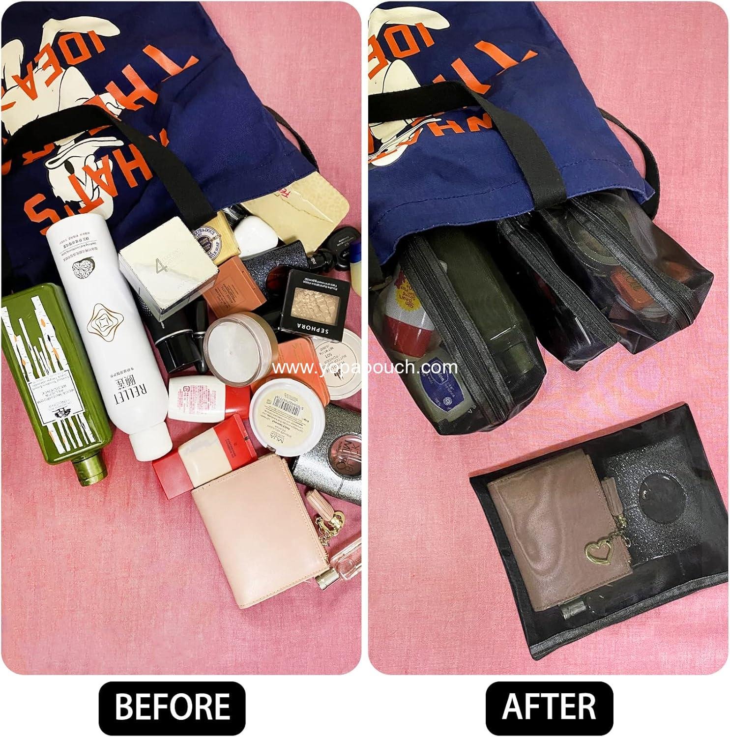 Wholesale Mesh Cosmetic Bag Portable Makeup Pouch Travel Toiletry Organizer 6 Pieces Makeup Mesh Supplier