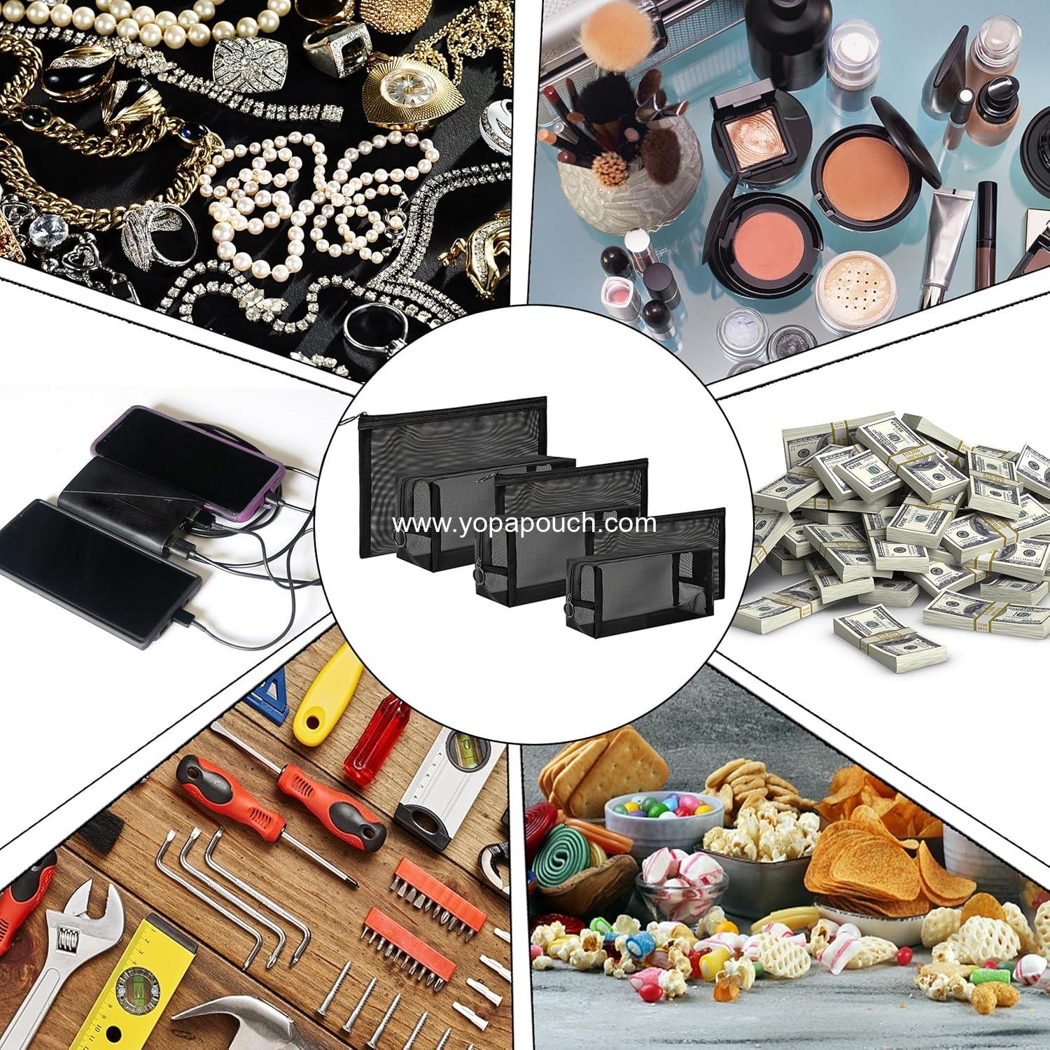 Wholesale Mesh Cosmetic Bag Portable Makeup Pouch Travel Toiletry Organizer 6 Pieces Makeup Mesh Supplier