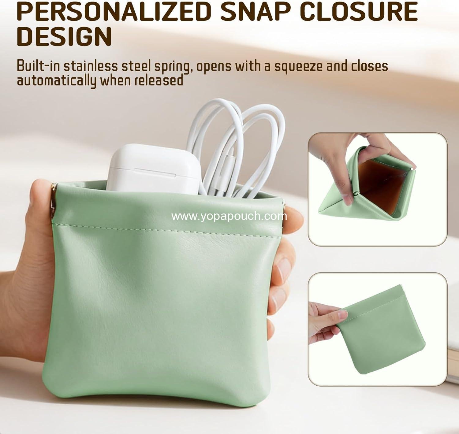 Wholesale 4PCS Personalized Snap Closure Leather Organizer Pouch, Self-Closing Mini Waterproof Cosmetic Bag for Purse Jewelry (4.7 x 4.5 in) - Supplier