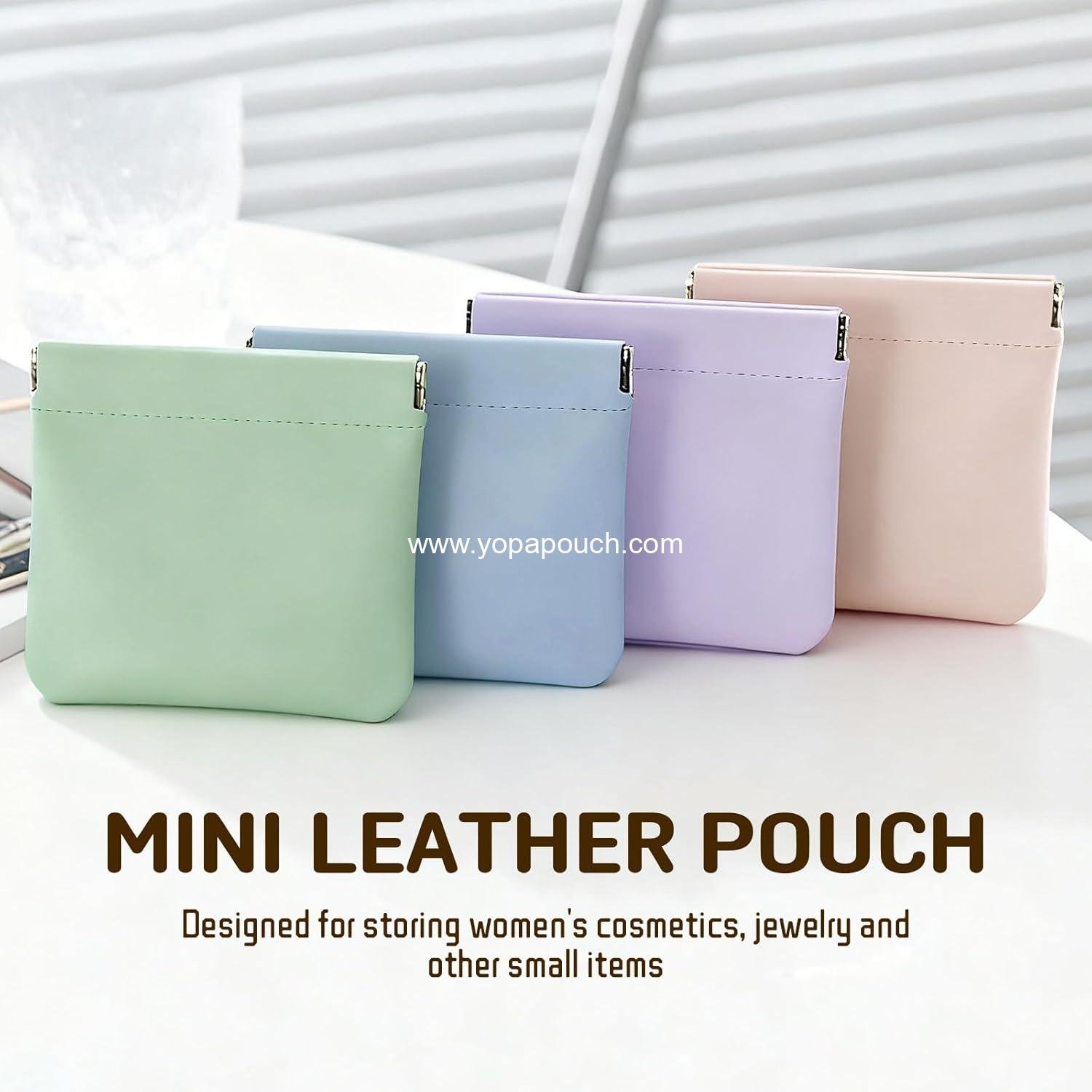 Wholesale 4PCS Personalized Snap Closure Leather Organizer Pouch, Self-Closing Mini Waterproof Cosmetic Bag for Purse Jewelry (4.7 x 4.5 in) - Supplier