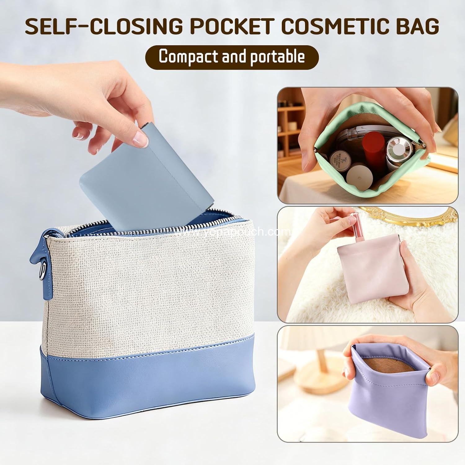 Wholesale 4PCS Personalized Snap Closure Leather Organizer Pouch, Self-Closing Mini Waterproof Cosmetic Bag for Purse Jewelry (4.7 x 4.5 in) - Supplier