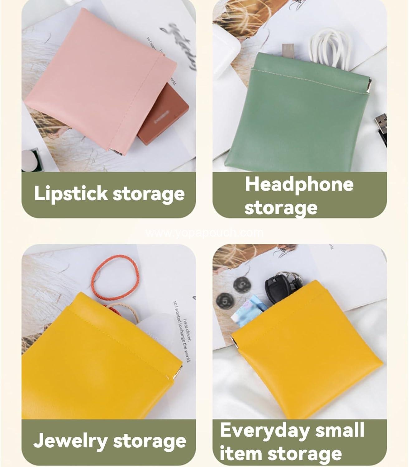 Wholesale 4 PCS Small Makeup Bag for Purse Organizer, Personalized Snap Closure Leather Pouch, Mini No Zipper Self-Closing Coin Purse and Lipstick Travel Kit Storage Pouch (Pink) Supplier