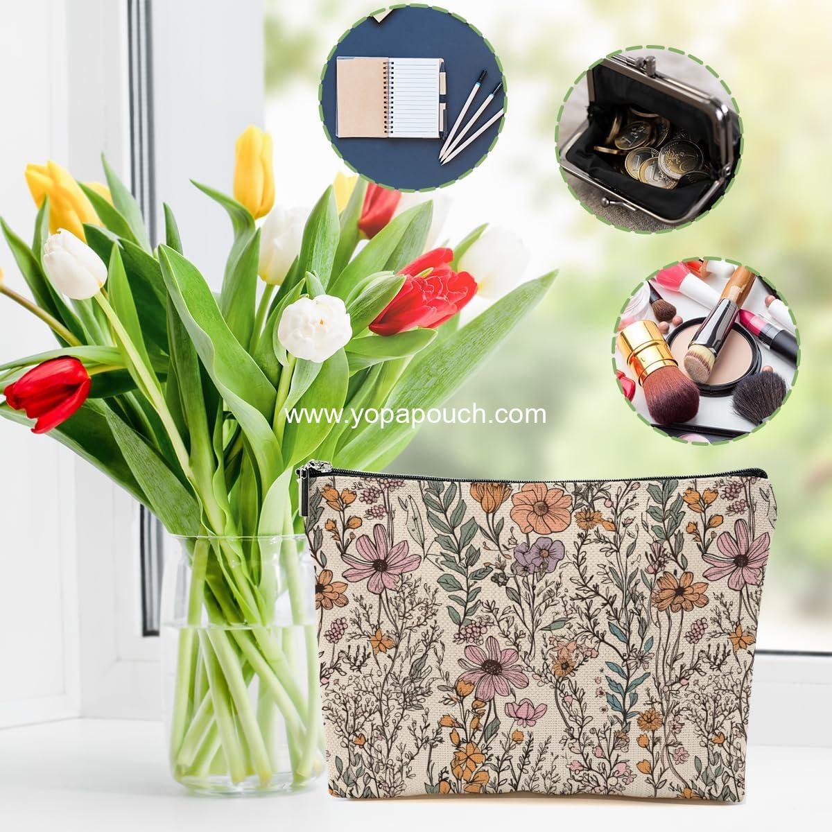 Wholesale Floral Garden Makeup Bag - Vintage Wildflowers Cosmetic Pouch for Women, Girls, Sisters, and Coworkers - Perfect Gift for Christmas, Thanksgiving, and Birthdays - OEM Supplier