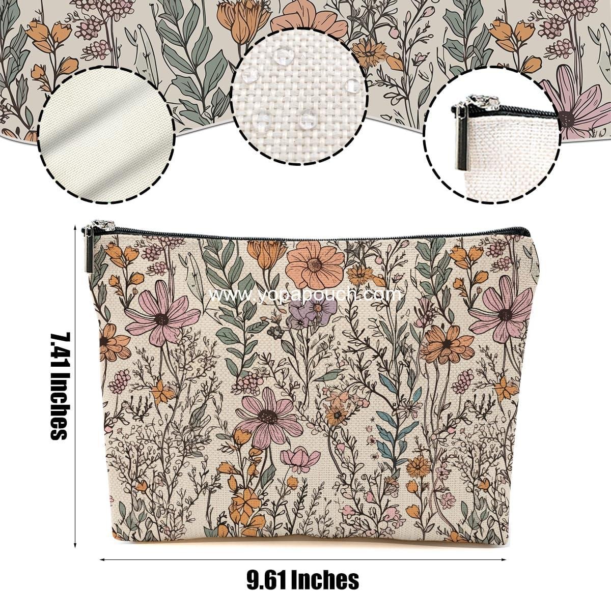 Wholesale Floral Garden Makeup Bag - Vintage Wildflowers Cosmetic Pouch for Women, Girls, Sisters, and Coworkers - Perfect Gift for Christmas, Thanksgiving, and Birthdays - OEM Supplier