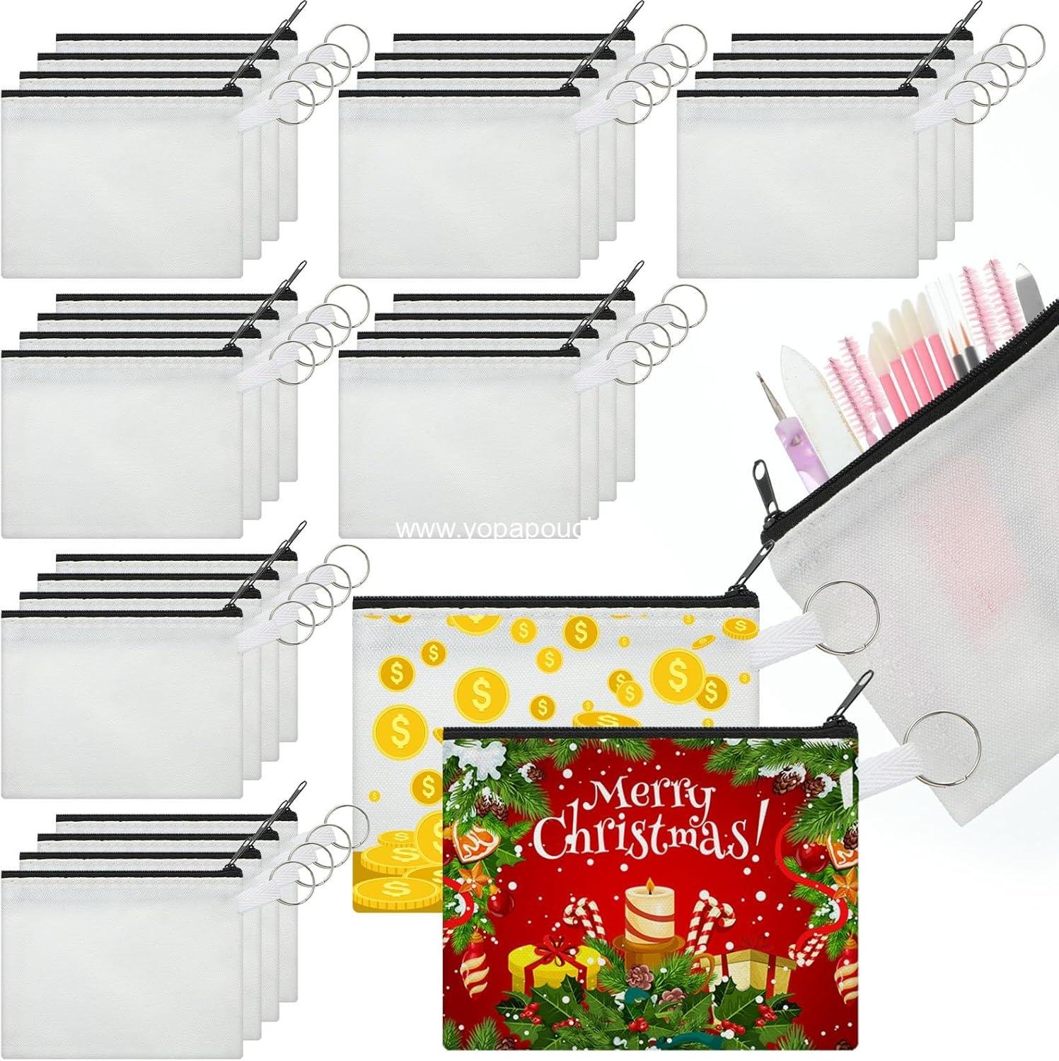 Wholesale 30 Pieces Sublimation Blank Small Coin Makeup Bags Bulk Cosmetic DIY Craft Pouch with Zipper Pencil Pouch Travel Toiletry Organizer (Black) Supplier