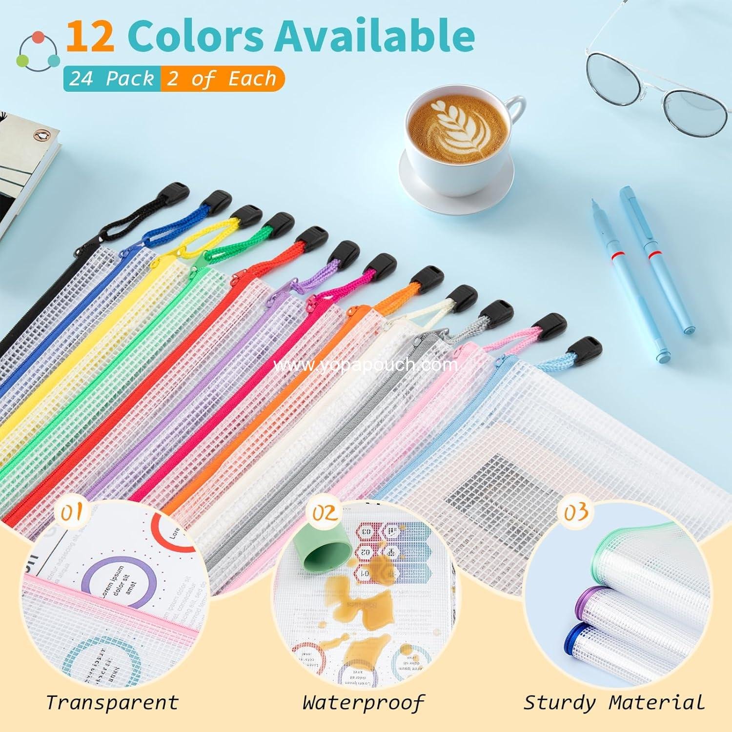 Wholesale 24 Pack Zipper Pouches - 12 Colors, Letter & A4 Size, Ideal for Organizing Puzzles, Board Games, and Office Supplies, Travel Toiletries Supplier