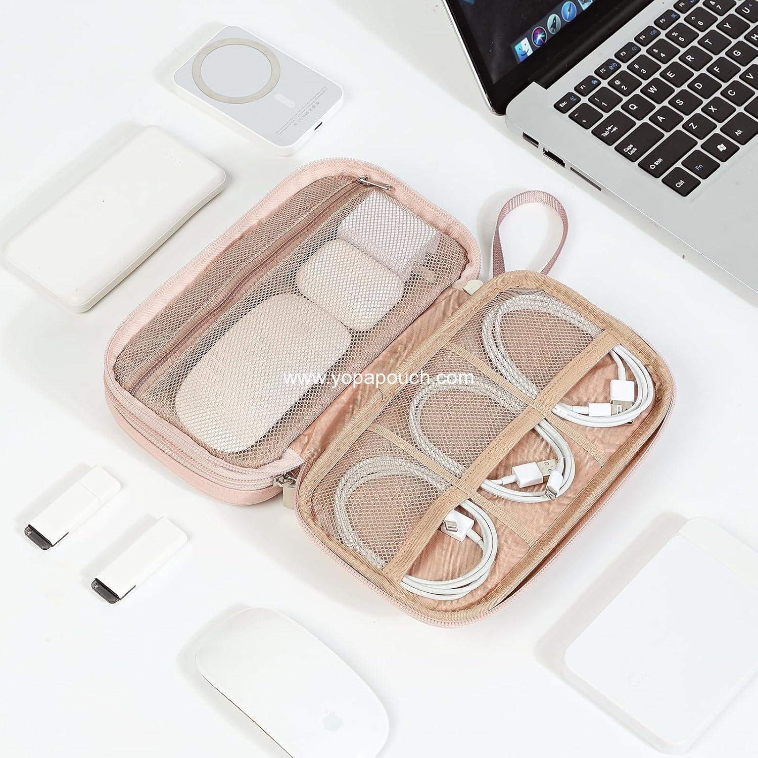 Wholesale Double Layer Travel Cord Organizer Case for Tech Accessories – Charger, Cable, Phone, Flash Drive, Medium Size, Pink Supplier