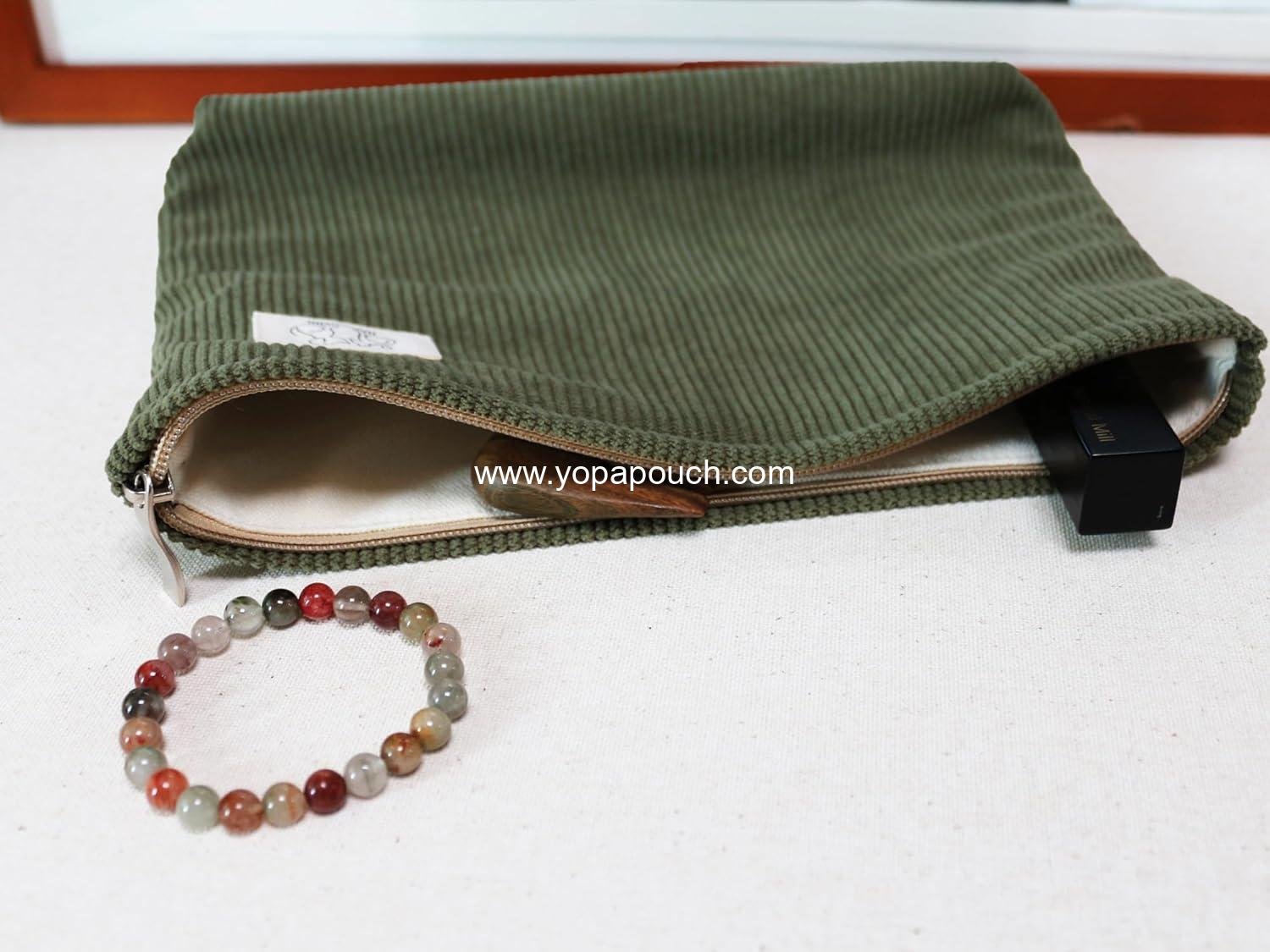 Wholesale Navy Green Corduroy Makeup Bag Cosmetic Toiletry Travel Pouch Makeup Accessory Organizer Canvas Lined Factory