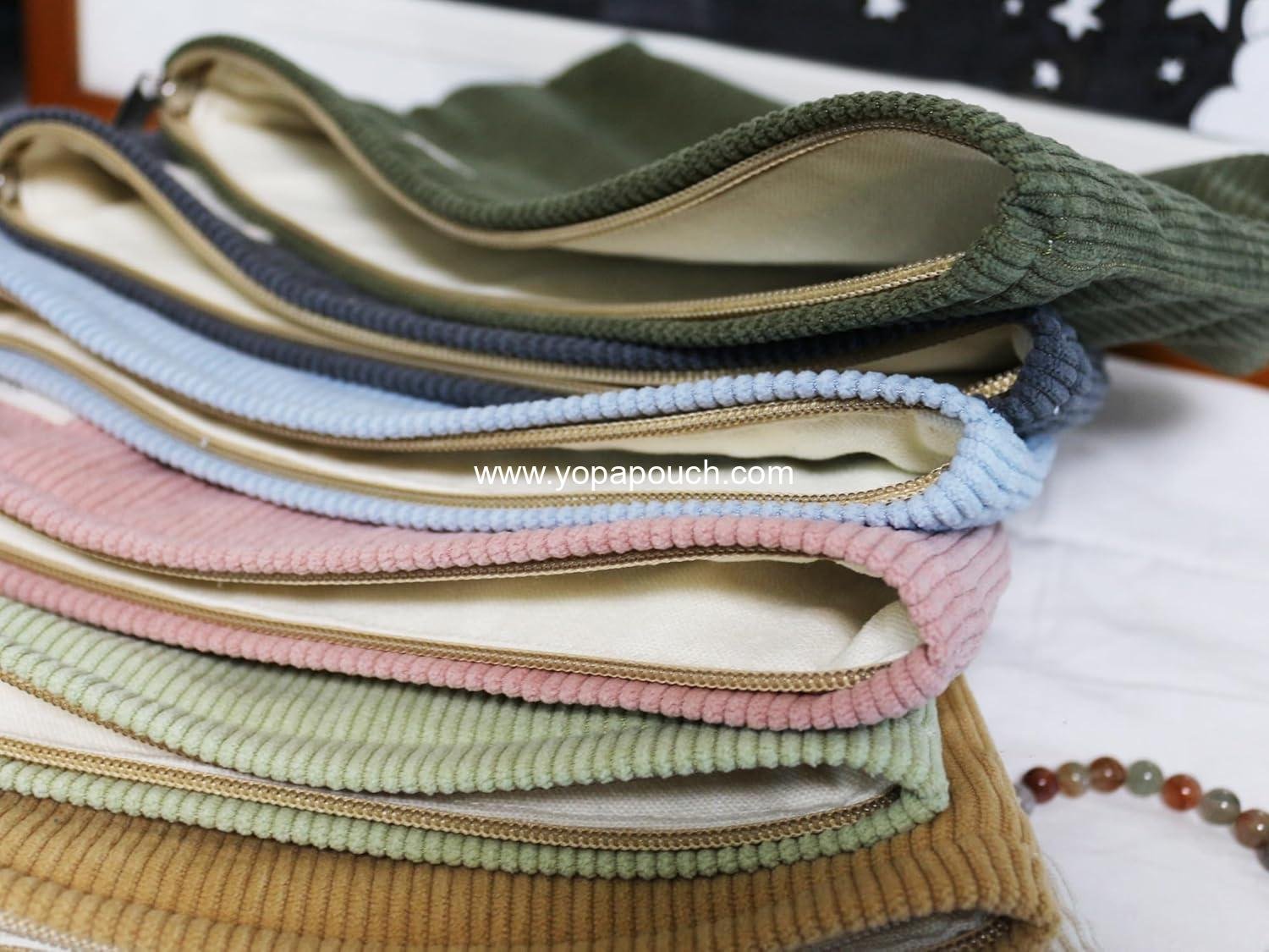 Wholesale Navy Green Corduroy Makeup Bag Cosmetic Toiletry Travel Pouch Makeup Accessory Organizer Canvas Lined Factory