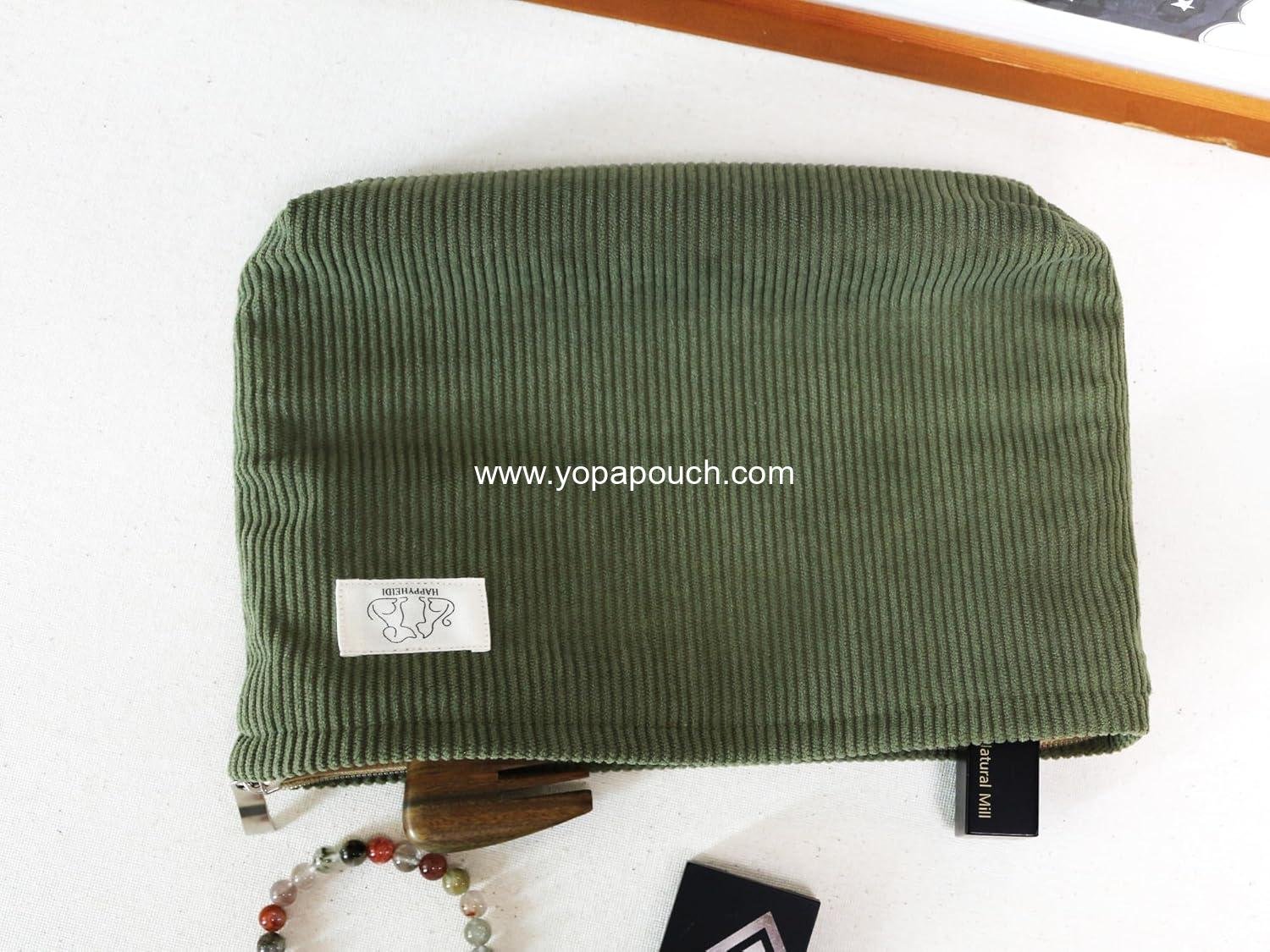 Wholesale Navy Green Corduroy Makeup Bag Cosmetic Toiletry Travel Pouch Makeup Accessory Organizer Canvas Lined Factory