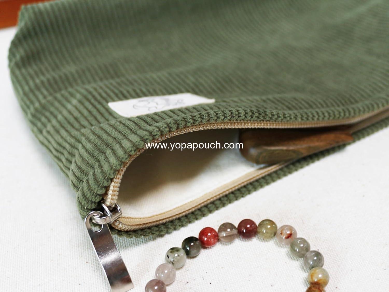 Wholesale Navy Green Corduroy Makeup Bag Cosmetic Toiletry Travel Pouch Makeup Accessory Organizer Canvas Lined Factory