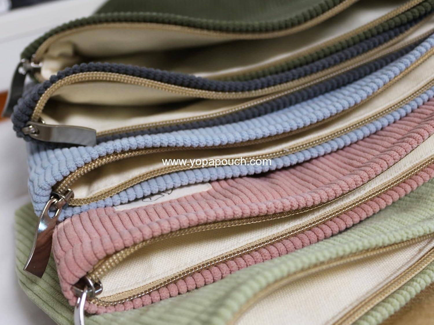 Wholesale Navy Green Corduroy Makeup Bag Cosmetic Toiletry Travel Pouch Makeup Accessory Organizer Canvas Lined Factory