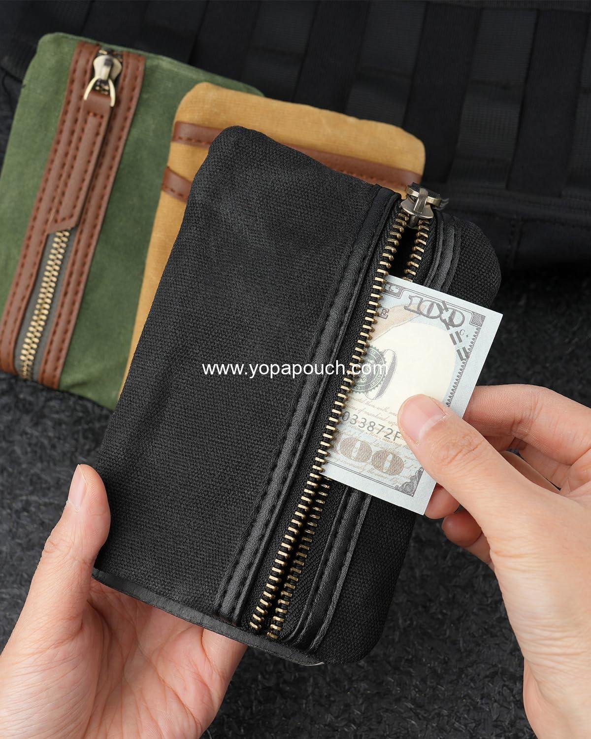 Wholesale Waxed Canvas EDC Pocket Organizer, Zipper Pouch for Men, Slim Organizer for Coins, Notebook, Multitool, Tactical Pen - Manufacturer