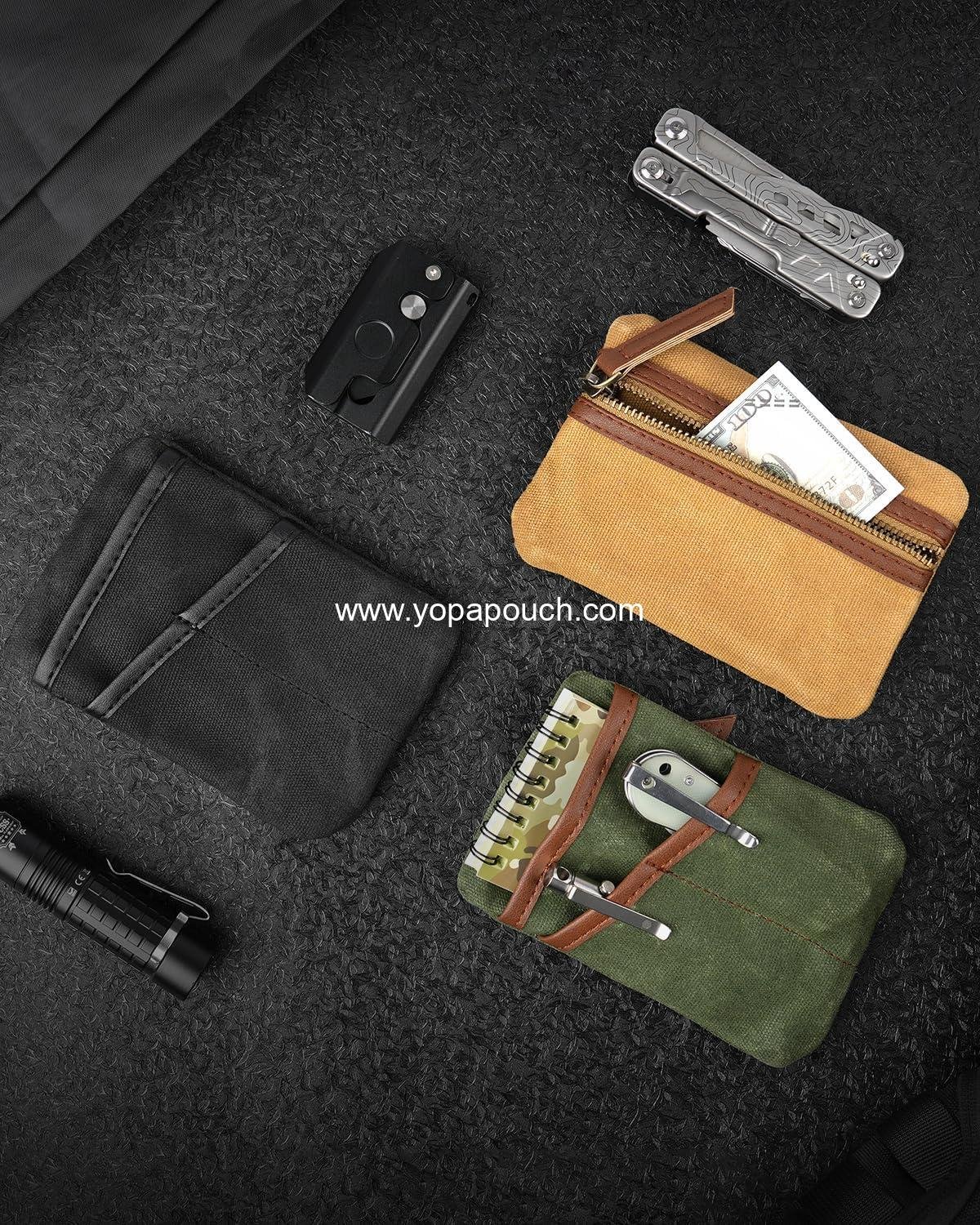 Wholesale Waxed Canvas EDC Pocket Organizer, Zipper Pouch for Men, Slim Organizer for Coins, Notebook, Multitool, Tactical Pen - Manufacturer