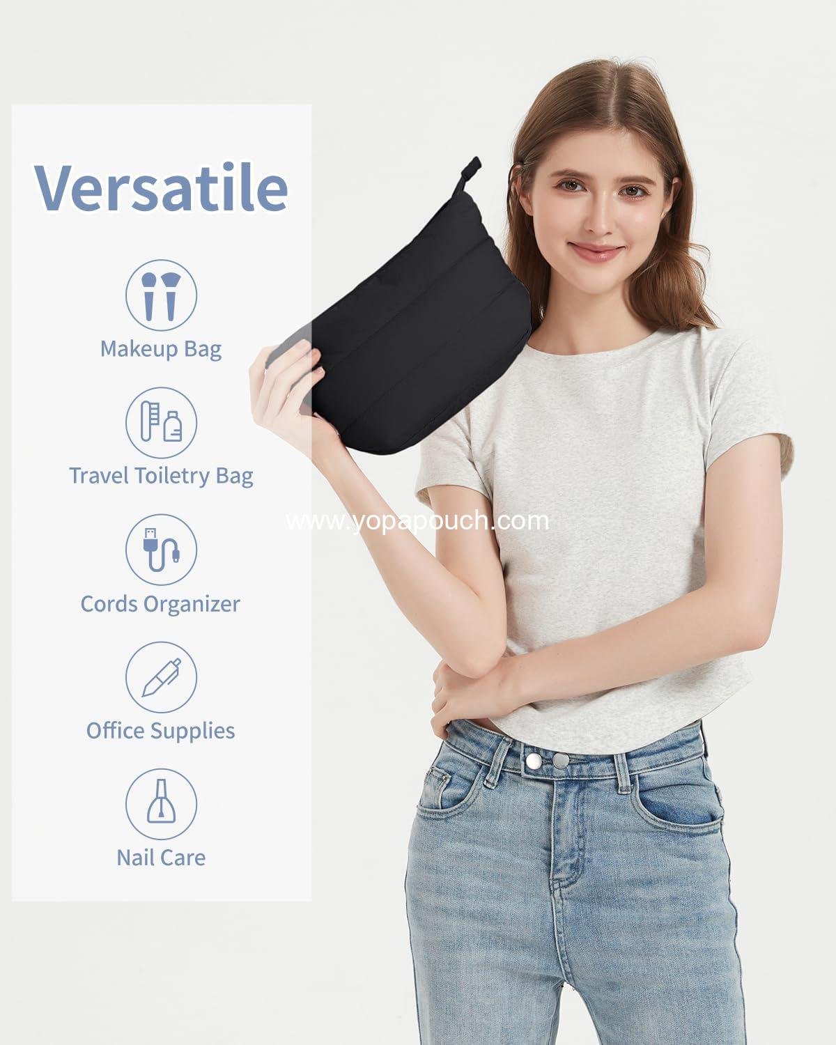 Wholesale Cute Puffer Makeup Bag for Travel, Zippered Cosmetic Pouch for Purse, Small Makeup Organizer, Toiletry Bag (Black) - Supplier