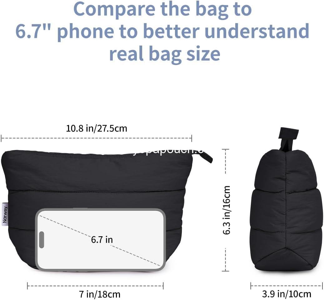 Wholesale Cute Puffer Makeup Bag for Travel, Zippered Cosmetic Pouch for Purse, Small Makeup Organizer, Toiletry Bag (Black) - Supplier