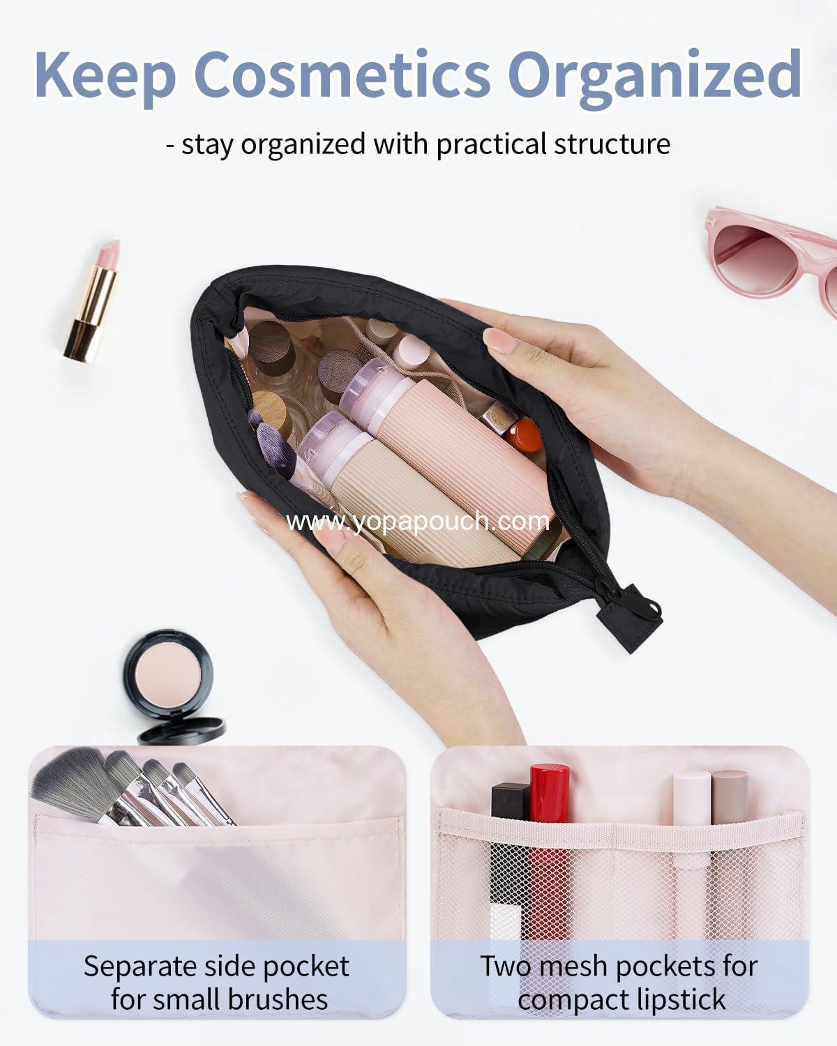 Wholesale Cute Puffer Makeup Bag for Travel, Zippered Cosmetic Pouch for Purse, Small Makeup Organizer, Toiletry Bag (Black) - Supplier