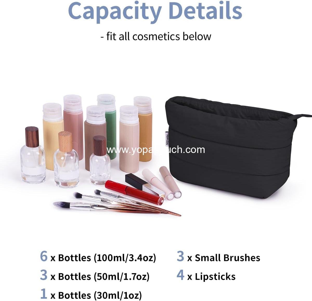 Wholesale Cute Puffer Makeup Bag for Travel, Zippered Cosmetic Pouch for Purse, Small Makeup Organizer, Toiletry Bag (Black) - Supplier