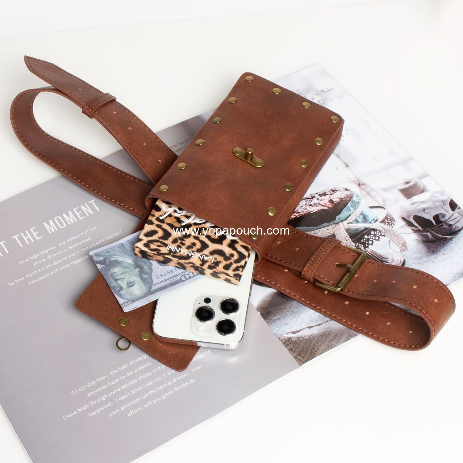 Wholesale Steampunk Fanny Pack Waist Bag Leather Phone Holder Medieval Renaissance Cosplay Costume Accessories (1-Brown) Supplier