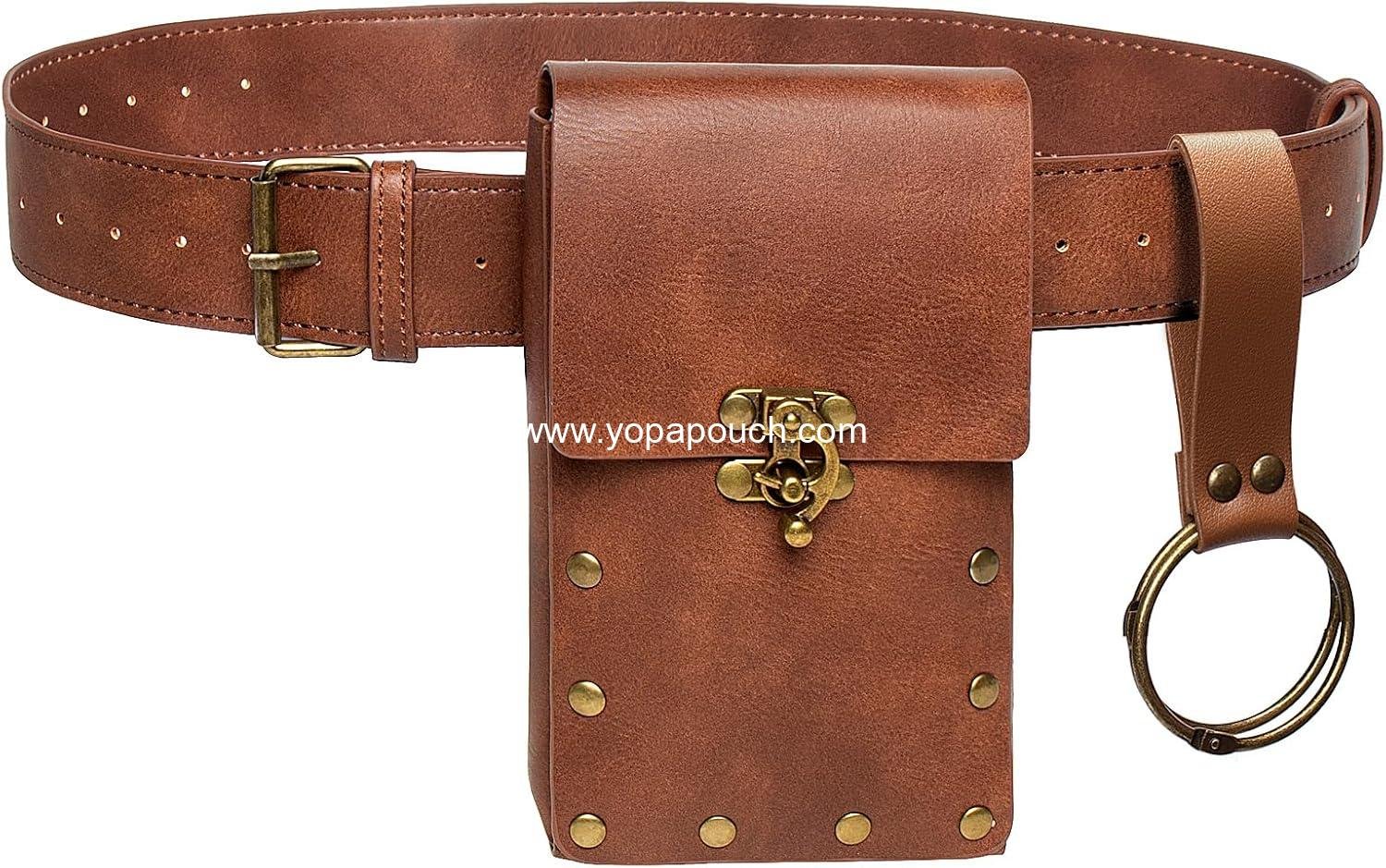Wholesale Steampunk Fanny Pack Waist Bag Leather Phone Holder Medieval Renaissance Cosplay Costume Accessories (1-Brown) Supplier