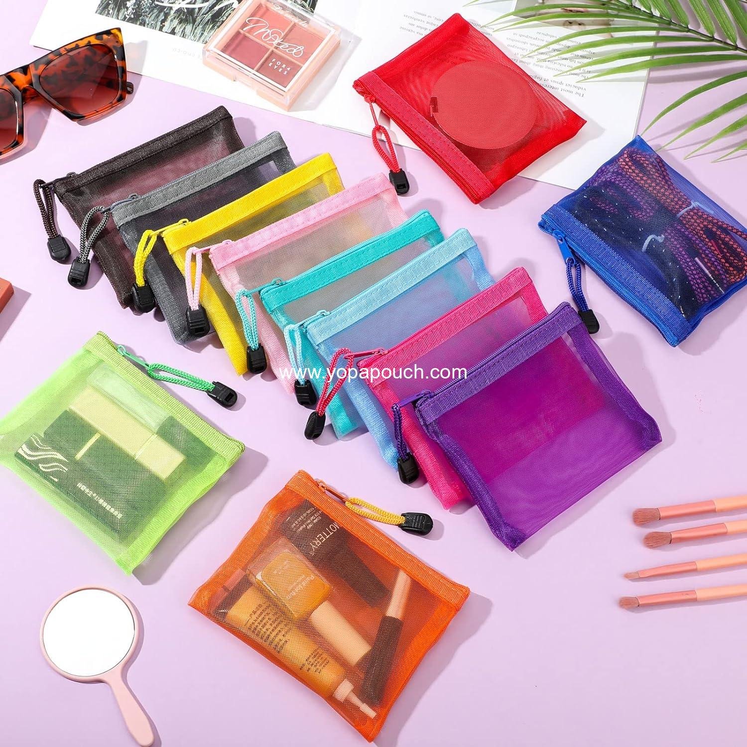 Wholesale 24 Pcs Mini Zipper Mesh Bags for Lipstick and Cosmetics Organizer - Nylon Makeup Pouch (5 x 4 Inch, Bright Colors) - ODM Supplier