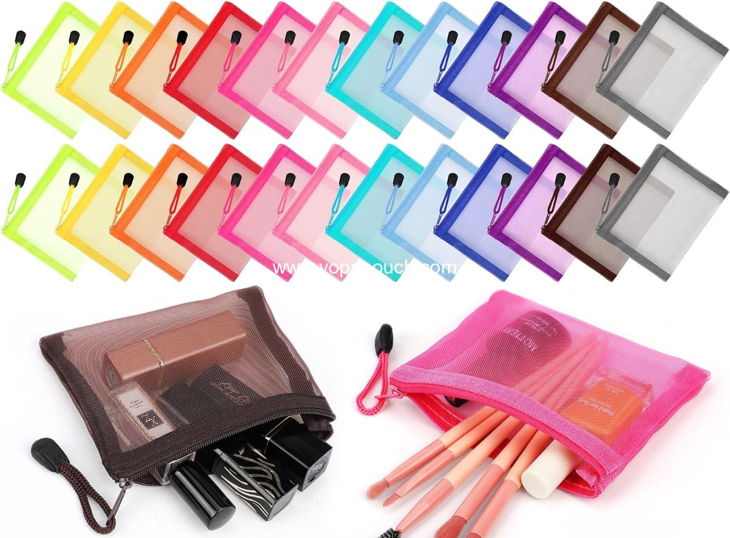 Jexine 24 Pcs Mini Zipper Mesh Bags Lipstick Cosmetic Accessories Organizer Nylon Makeup Zipper Pouch Small Cosmetic Bag for Purse Beauty Mesh Travel Pouch for Women(5 x 4 Inch,Bright Color)