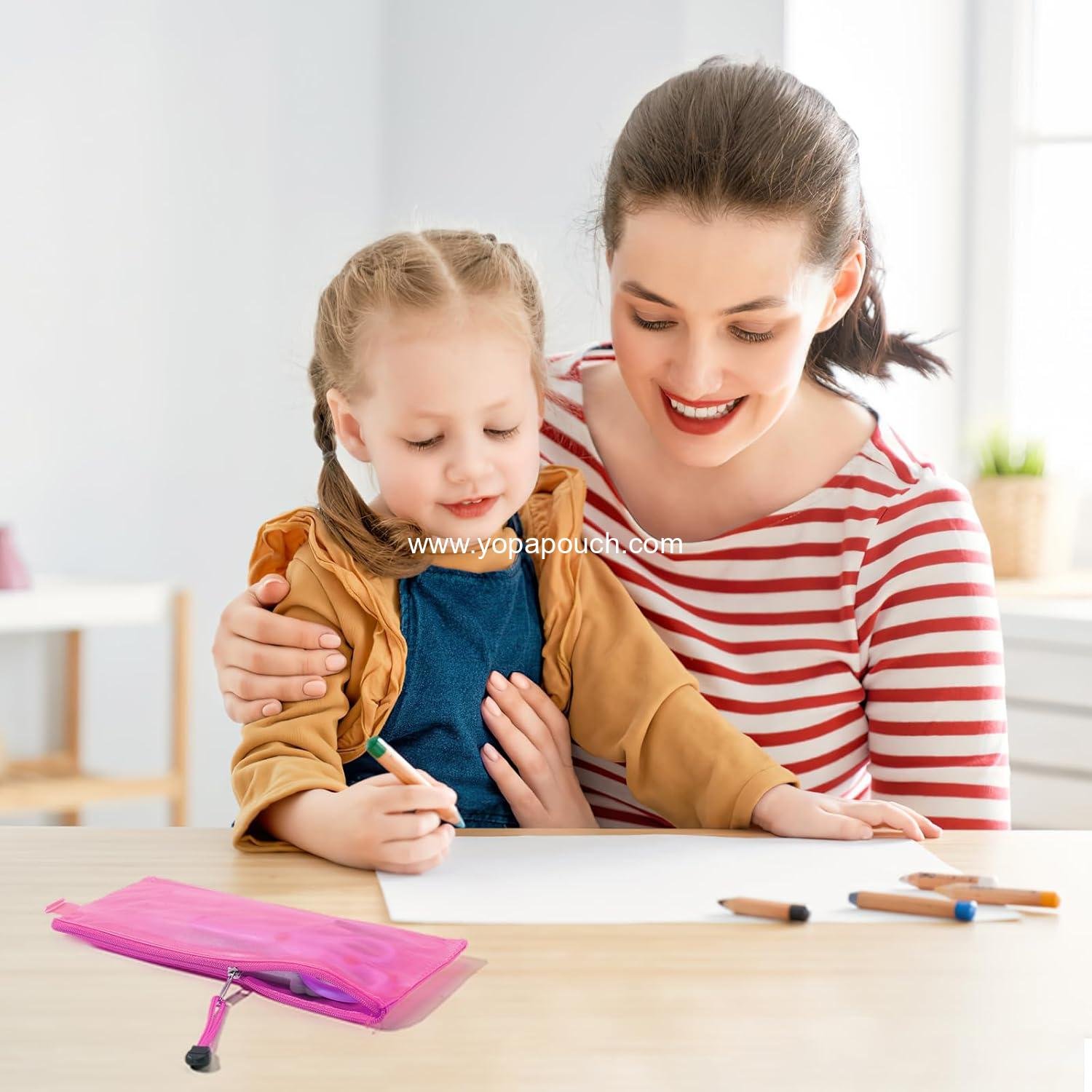 Wholesale 36pcs Waterproof Plastic Double Layer Zipper File Bags 9 x 4.5 inches Invoice Pouches Bill Bags Pencil Cases Pen Bags (8 Colors) Supplier