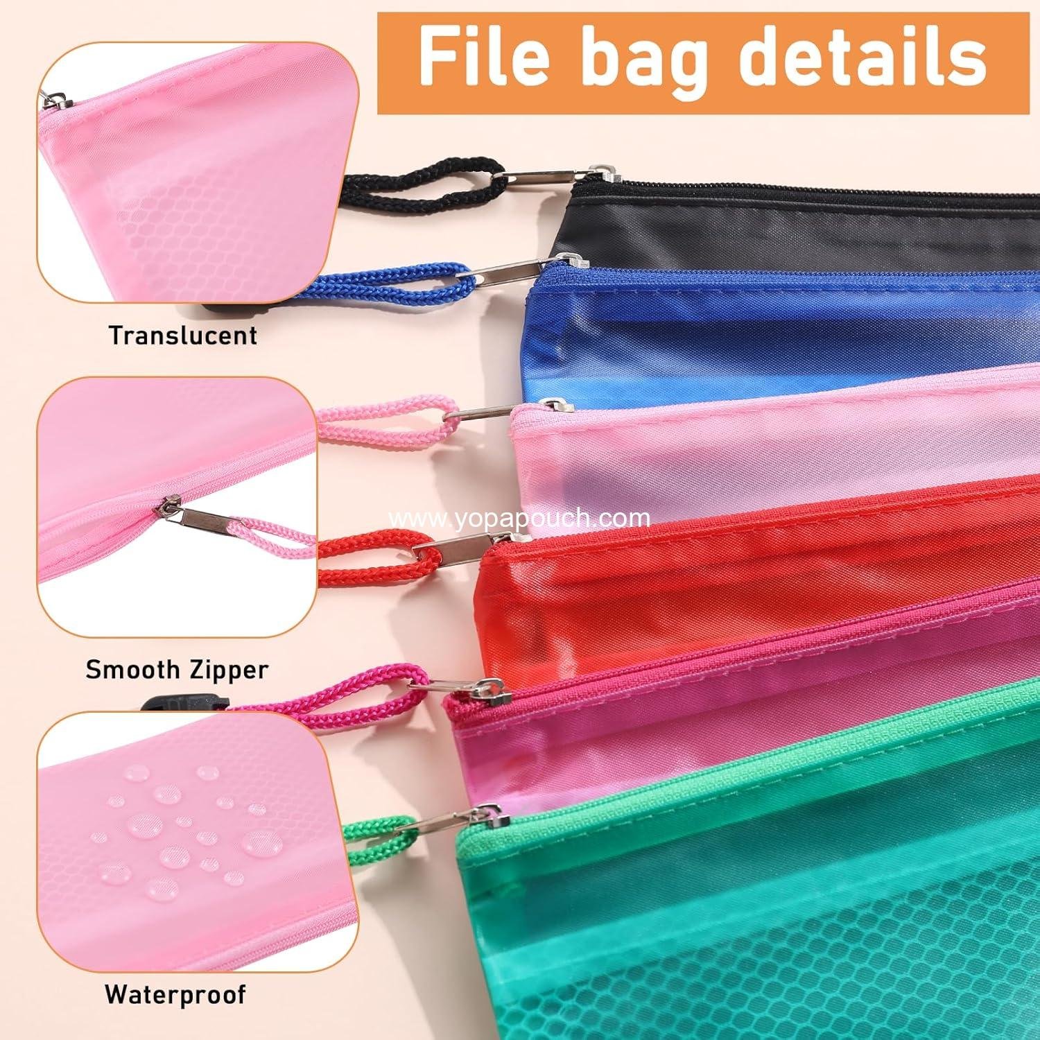 Wholesale 36pcs Waterproof Plastic Double Layer Zipper File Bags 9 x 4.5 inches Invoice Pouches Bill Bags Pencil Cases Pen Bags (8 Colors) Supplier