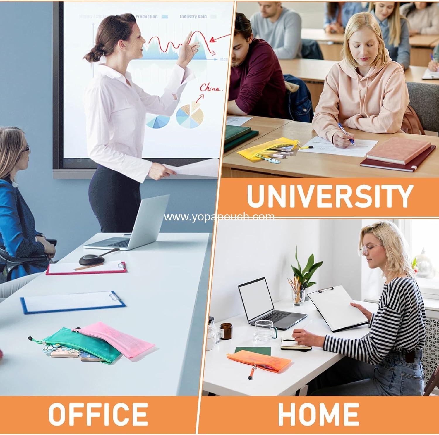 Wholesale 36pcs Waterproof Plastic Double Layer Zipper File Bags 9 x 4.5 inches Invoice Pouches Bill Bags Pencil Cases Pen Bags (8 Colors) Supplier