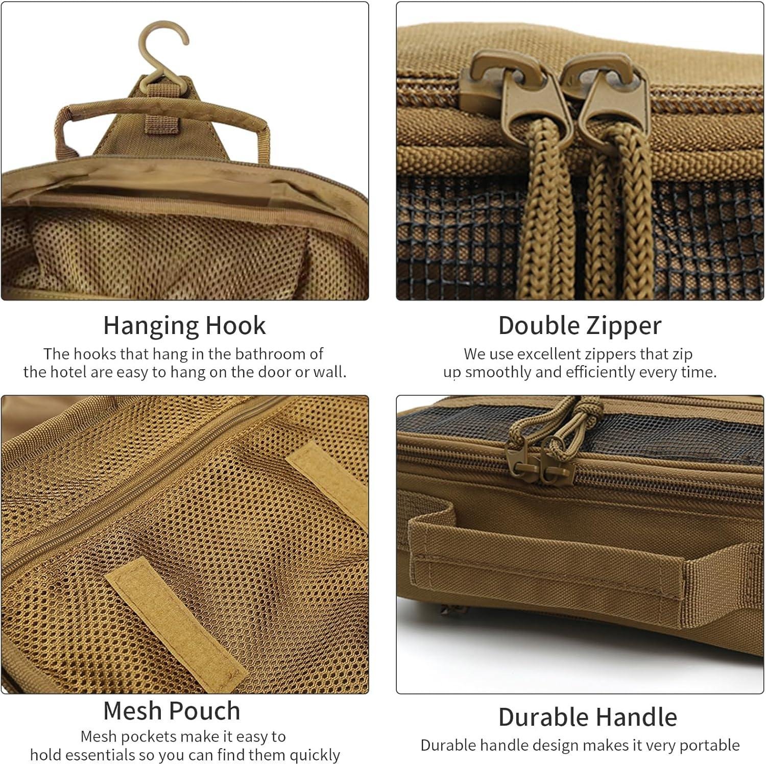 Wholesale Tactical Toiletry Bag for Men - Travel Organizer Dopp Kit for Short Trips, Shaving and Hygiene Essentials, Bathroom Hanging Storage, Brown Manufacturer