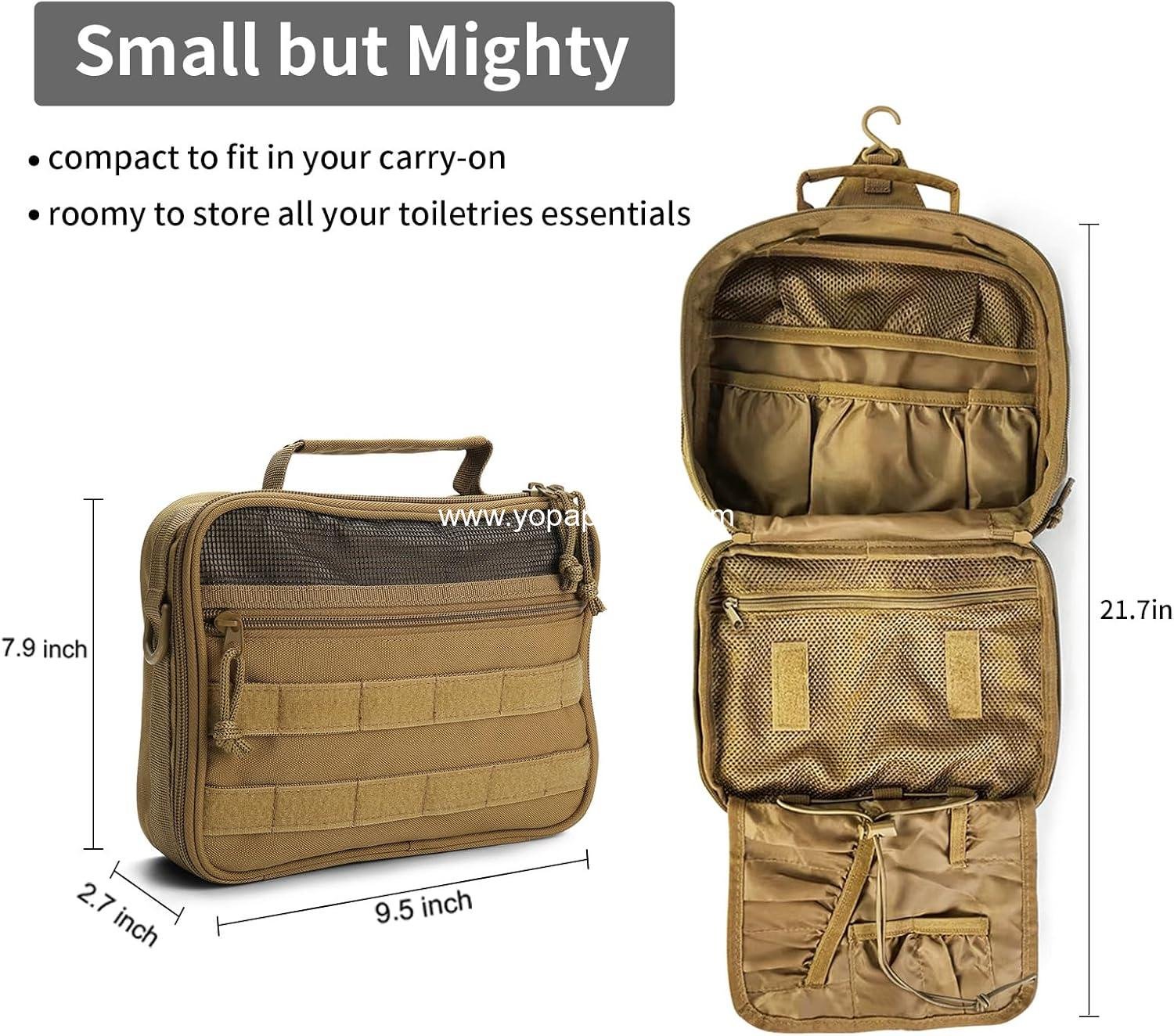 Wholesale Tactical Toiletry Bag for Men - Travel Organizer Dopp Kit for Short Trips, Shaving and Hygiene Essentials, Bathroom Hanging Storage, Brown Manufacturer