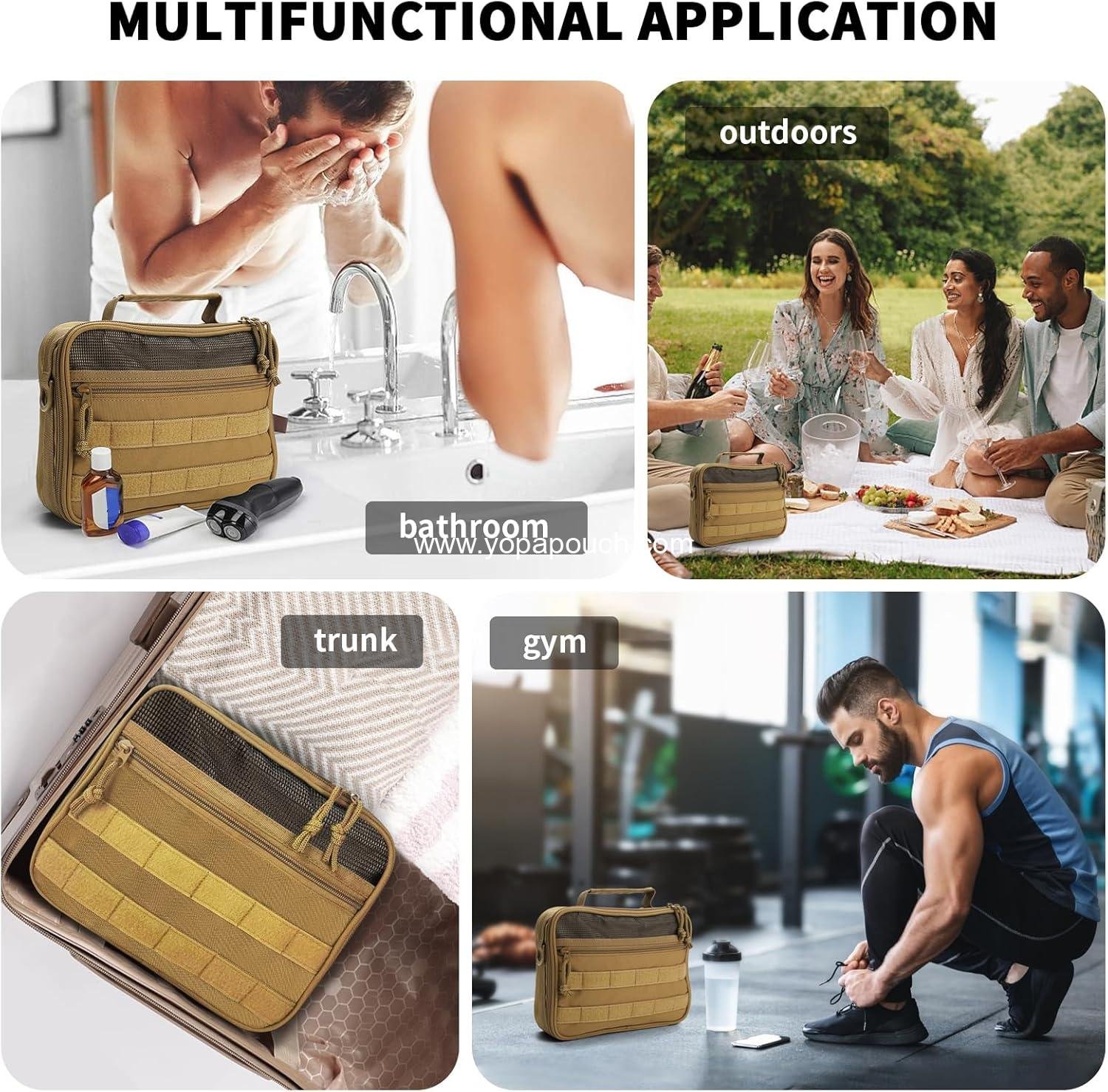 Wholesale Tactical Toiletry Bag for Men - Travel Organizer Dopp Kit for Short Trips, Shaving and Hygiene Essentials, Bathroom Hanging Storage, Brown Manufacturer