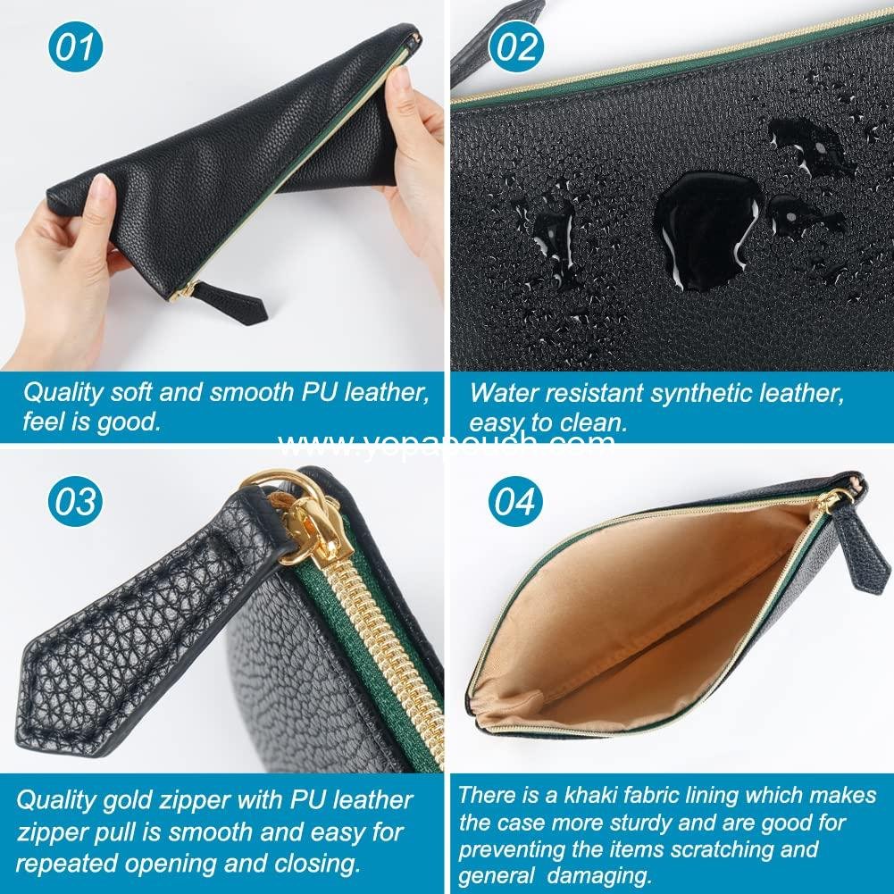 Wholesale Soft Faux Leather Cosmetic Bag Set with 2 Black Makeup Brushes - Zipper Pouch Travel Organizer Case for Purse or Diaper Bag Supplier